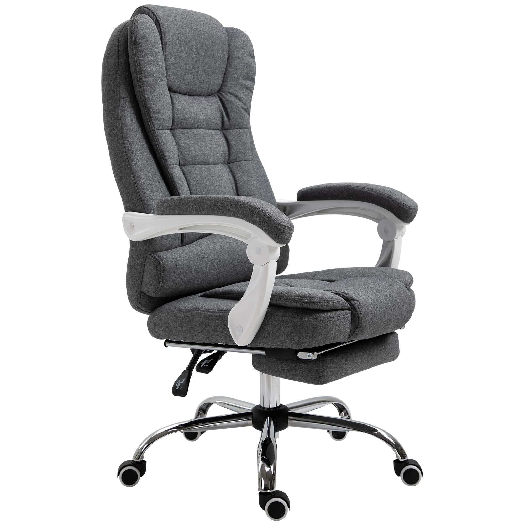 Vinsetto Chaise de bureau avec repose-pieds, fauteuil direction, dossier réglable, revêtement en lin, gris