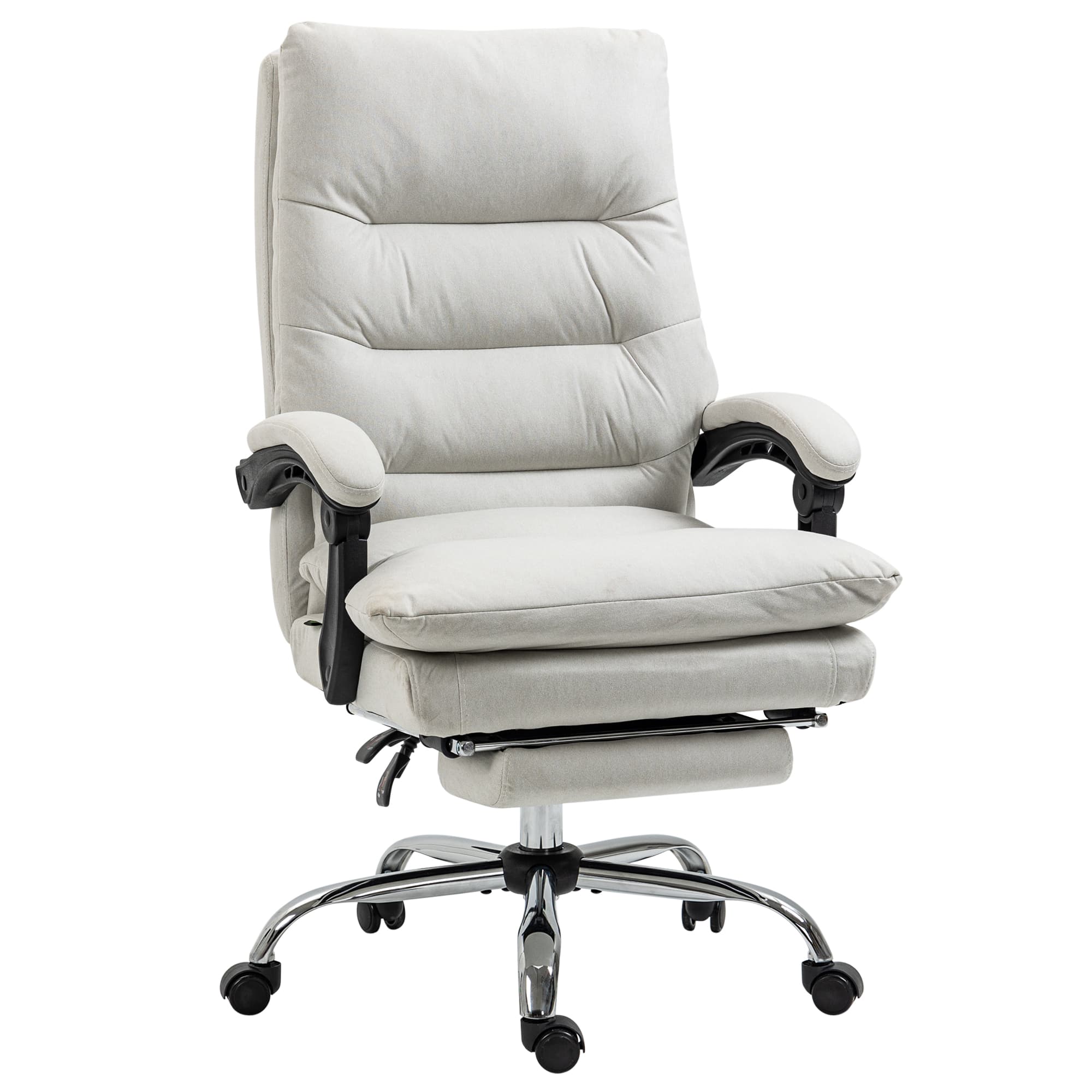 Vinsetto Chaise de Bureau avec Massage, Fonction de Chauffage, Inclinable, Simili Cuir, 65x72x109-117cm, Crème
