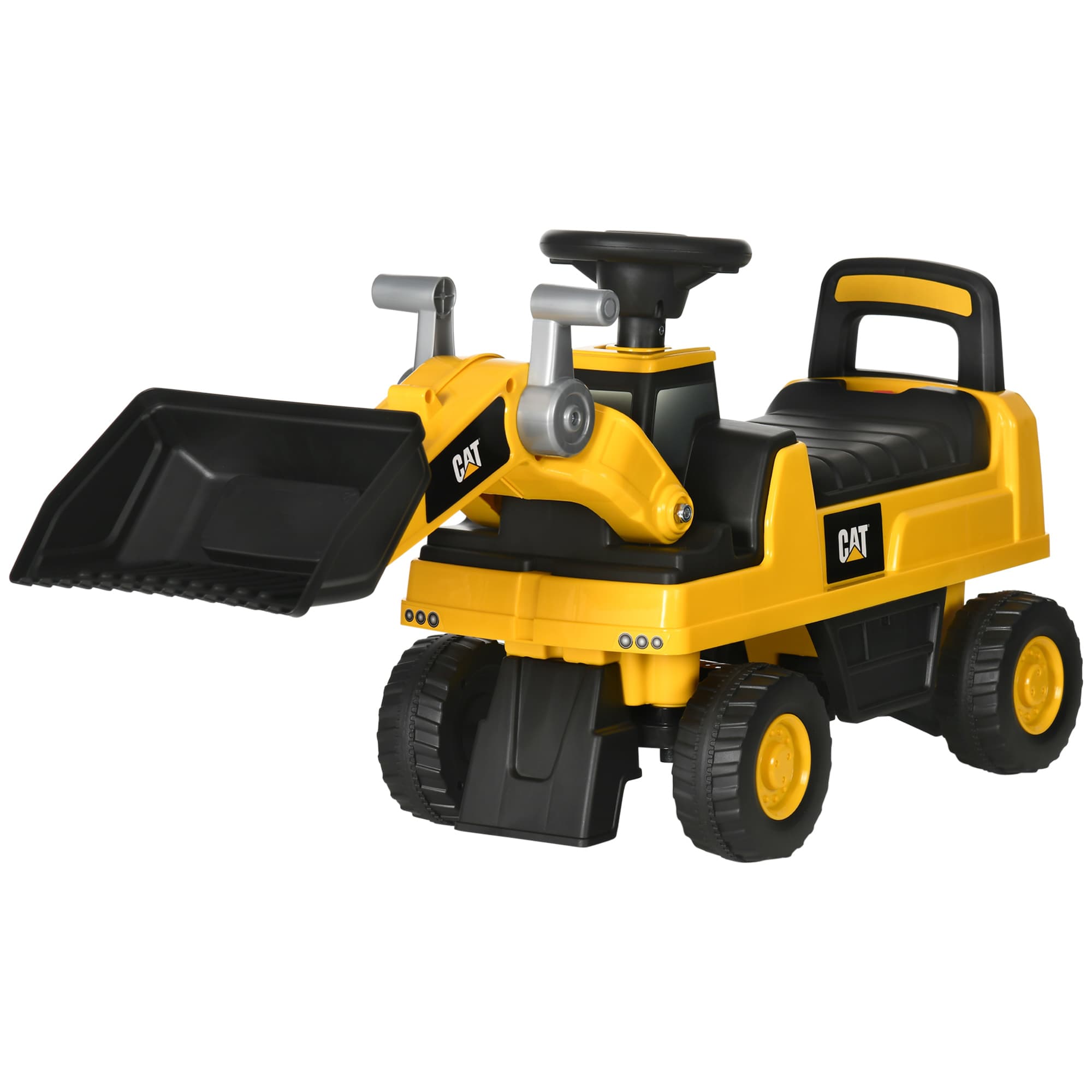 HOMCOM Pelle Excavatrice pour Enfants, Véhicule à Bascule, pelle manipulable, protection basculante, roues antidérapantes, jaune + noir, 78x29,5x54cm