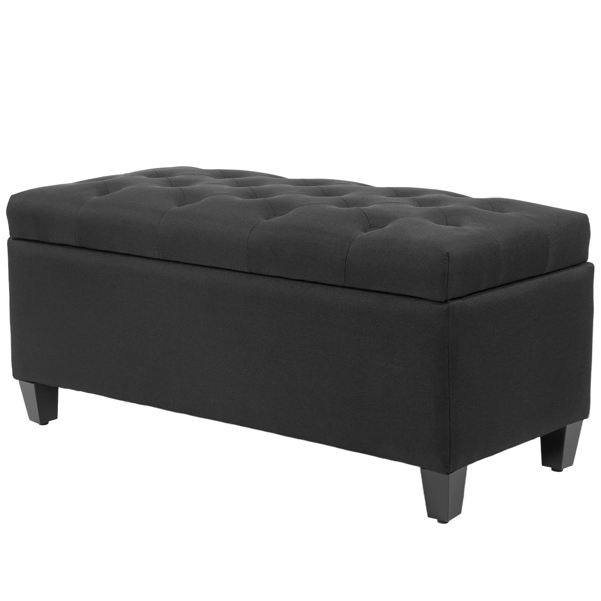 HOMCOM Banc avec espace de rangement, coffre banc, polyester de type lin, bois de caoutchouc, Noir, 100 x 40 x 44 cm