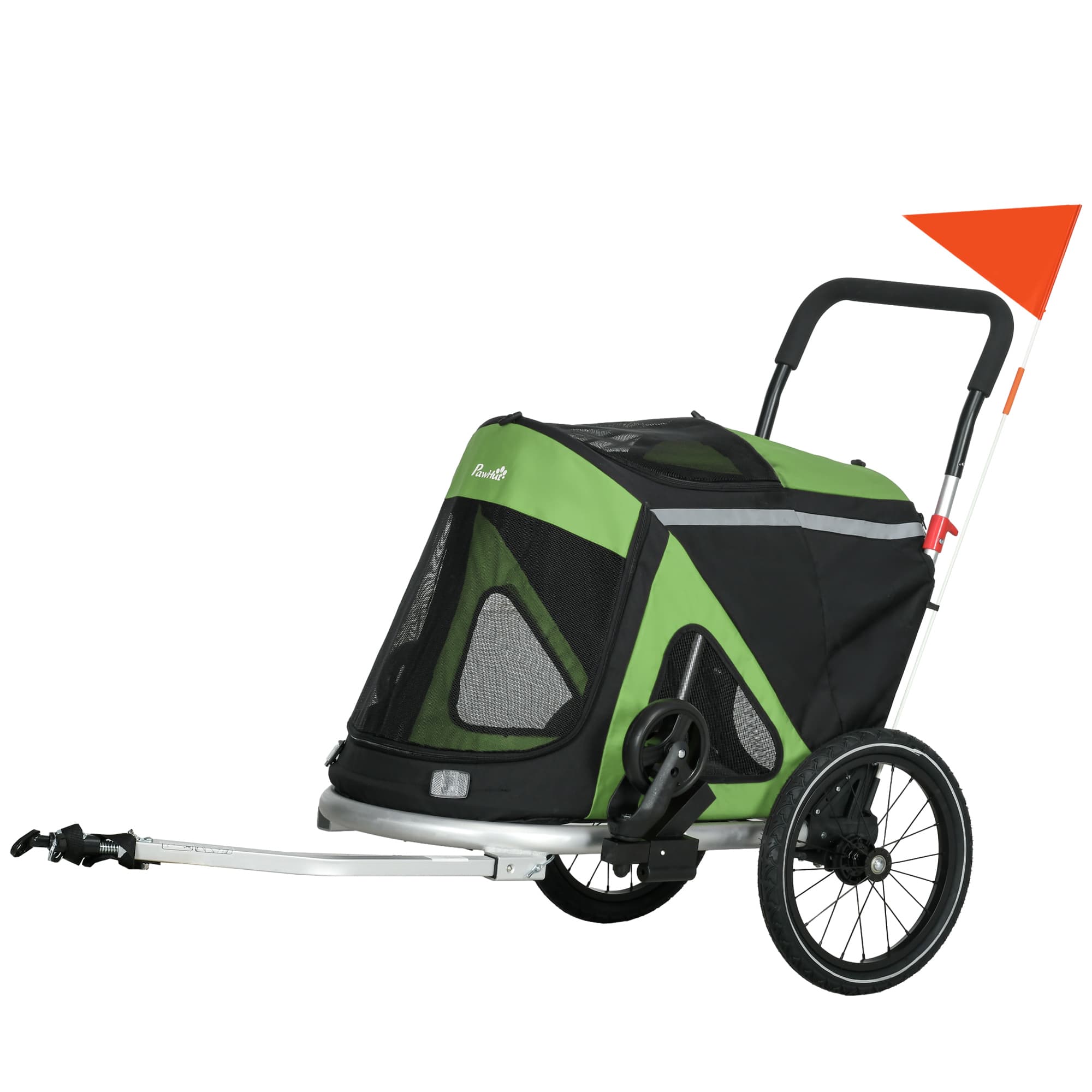 PawHut Poussette et Jogger 2-en-1 pour chiens, Remorque pour vélos, 2 réflecteurs, 1 laisse de sécurité, 150 x 68 x 95 cm, Vert