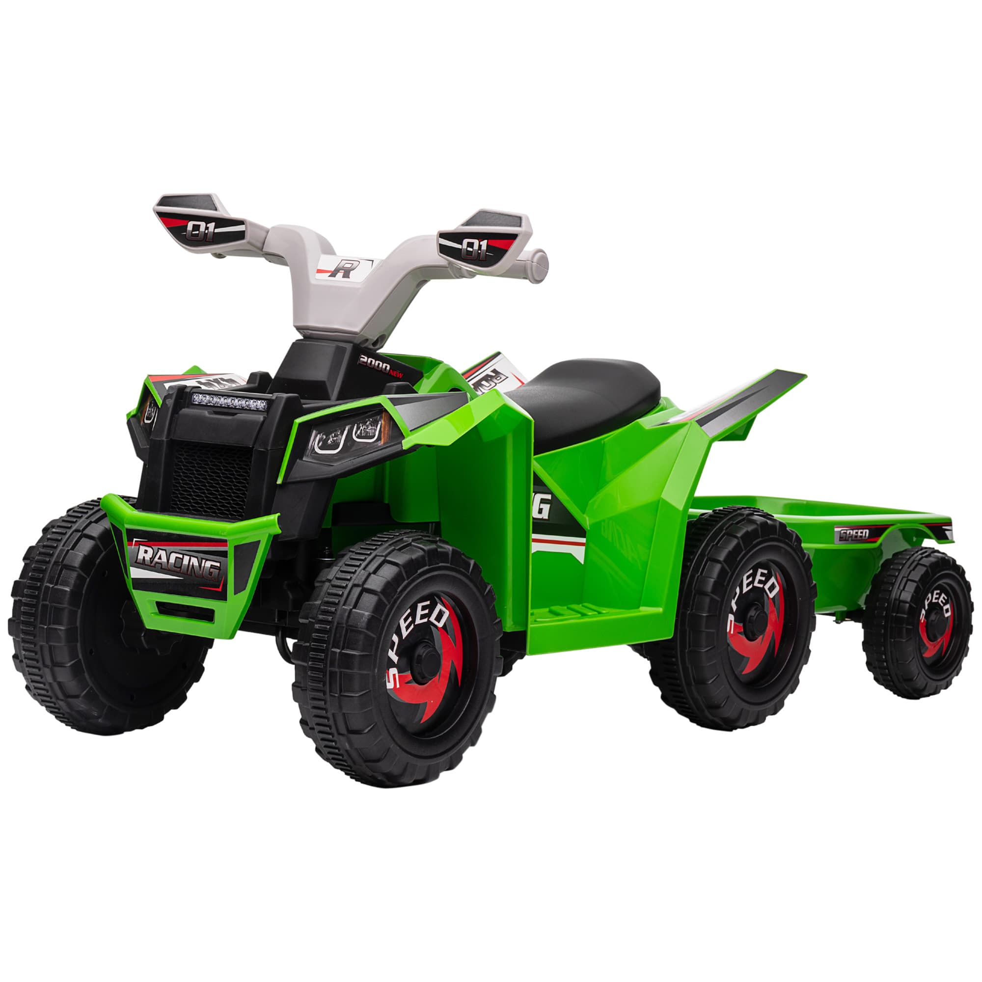 HOMCOM Quad Enfant Rechargeable 2,5 km/h avec Remorque, Autonomie de 50 Min, pour Enfants de 1,5 à 3 ans, Vert