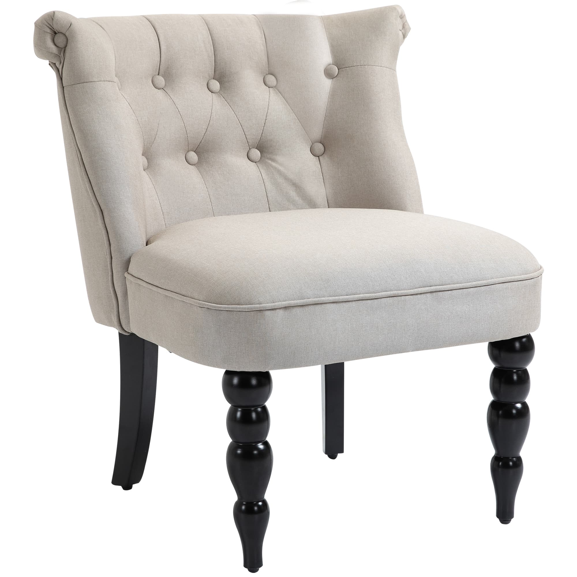 HOMCOM Fauteuil Vintage Chaise de Repos Fauteuil Rembourré Chaise de Salle à Manger Revêtement en Lin Cadre en Bois Beige+Noir 67 x 67 x 78 cm
