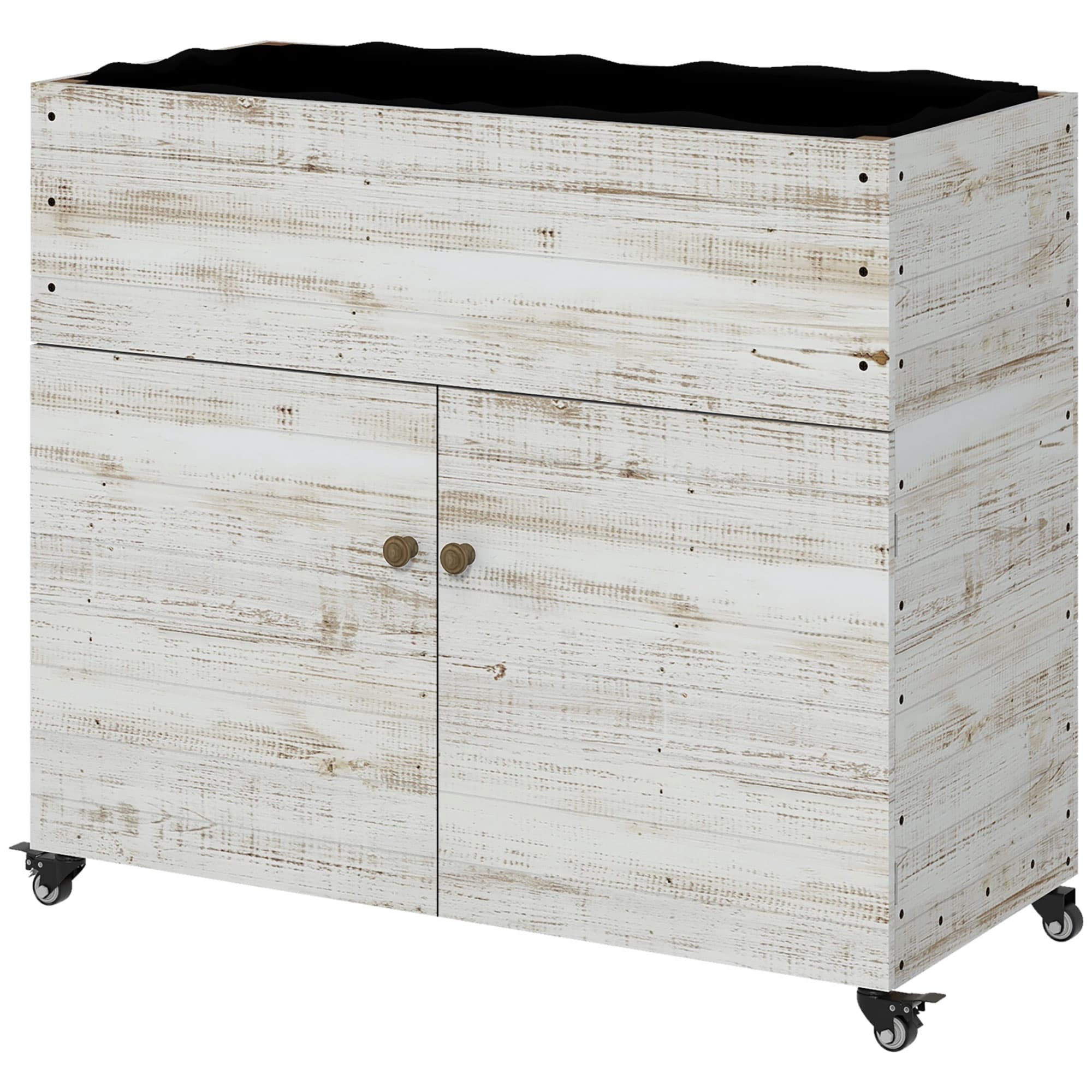 Outsunny Potager surélevé avec roues, compartiment de rangement, doublure intérieure, design utilisé, 110x50x95 cm, Blanc