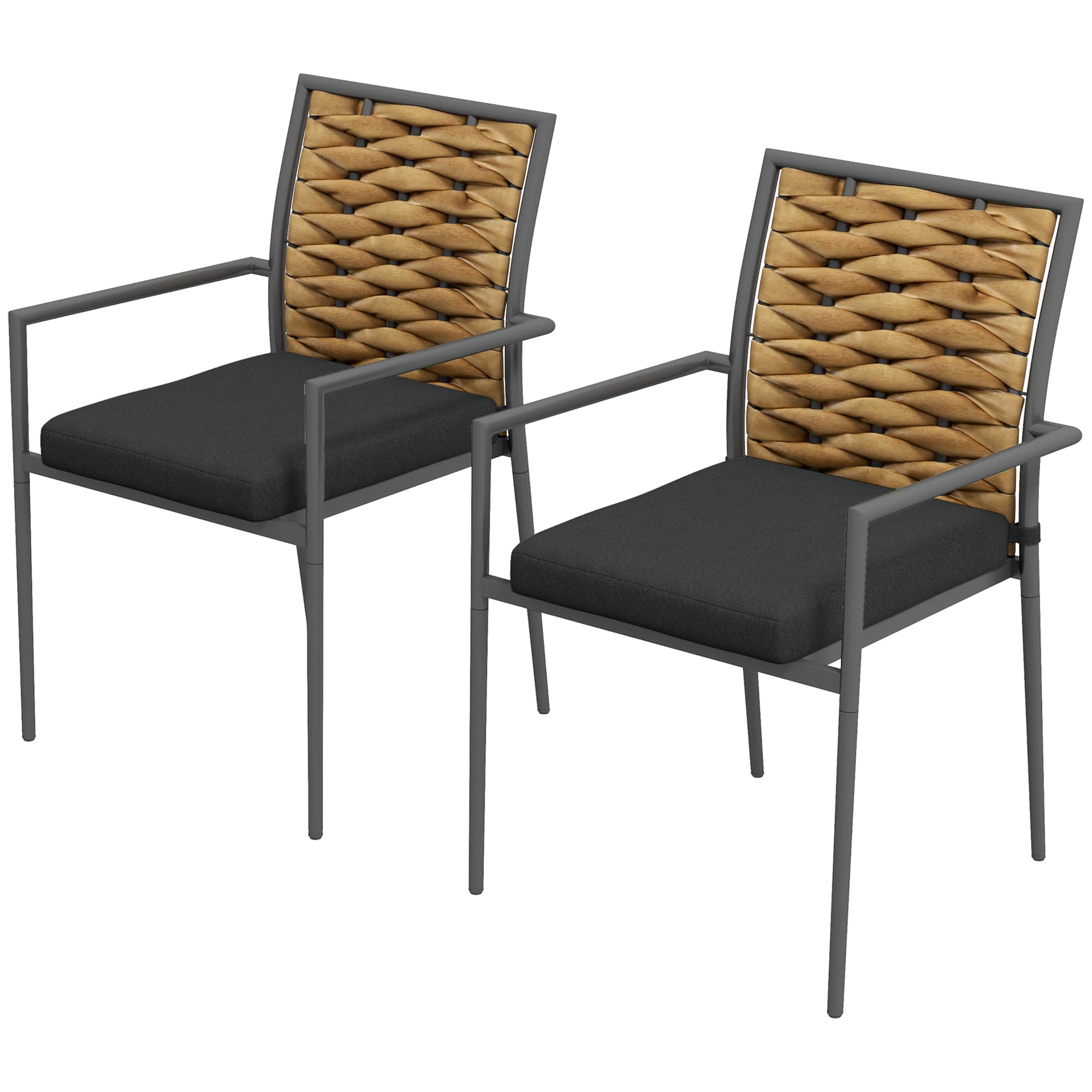 Outsunny Chaises de jardin Chaises d'extérieur Chaises de terrasse, résistantes aux intempéries, design moderne, 57 x 58 x 87cm, Noir