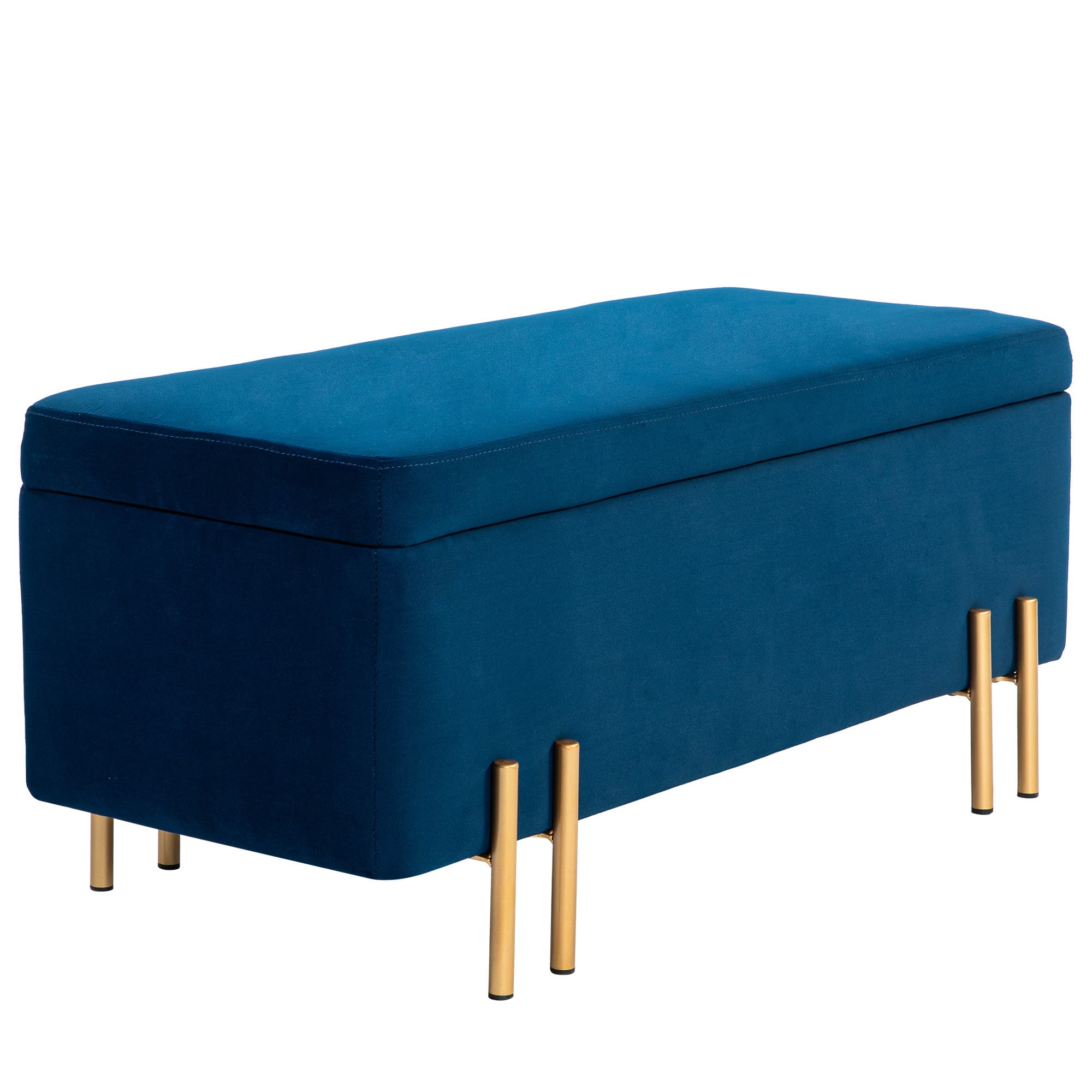 HOMCOM Banc de lit, Banc rembourré avec espace de rangement, Métal, Bois de caoutchouc, Mousse, 100 x 40 x 42 cm, Bleu foncé