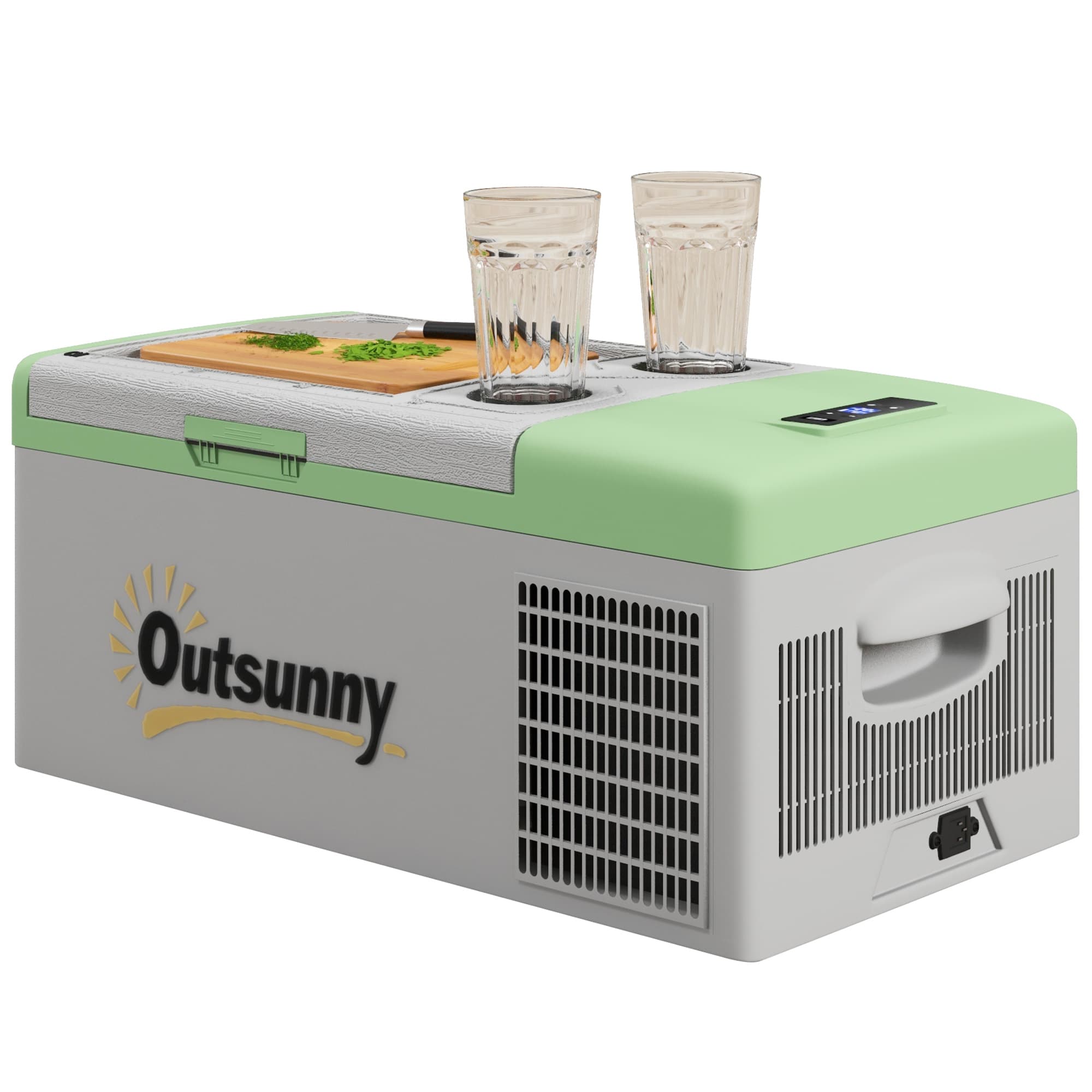 Outsunny Réfrigérateur de Voiture, Glacière, 16L, -20°C à 10°C, ECO/MAX, 60x32x26cm, Vert/Gris