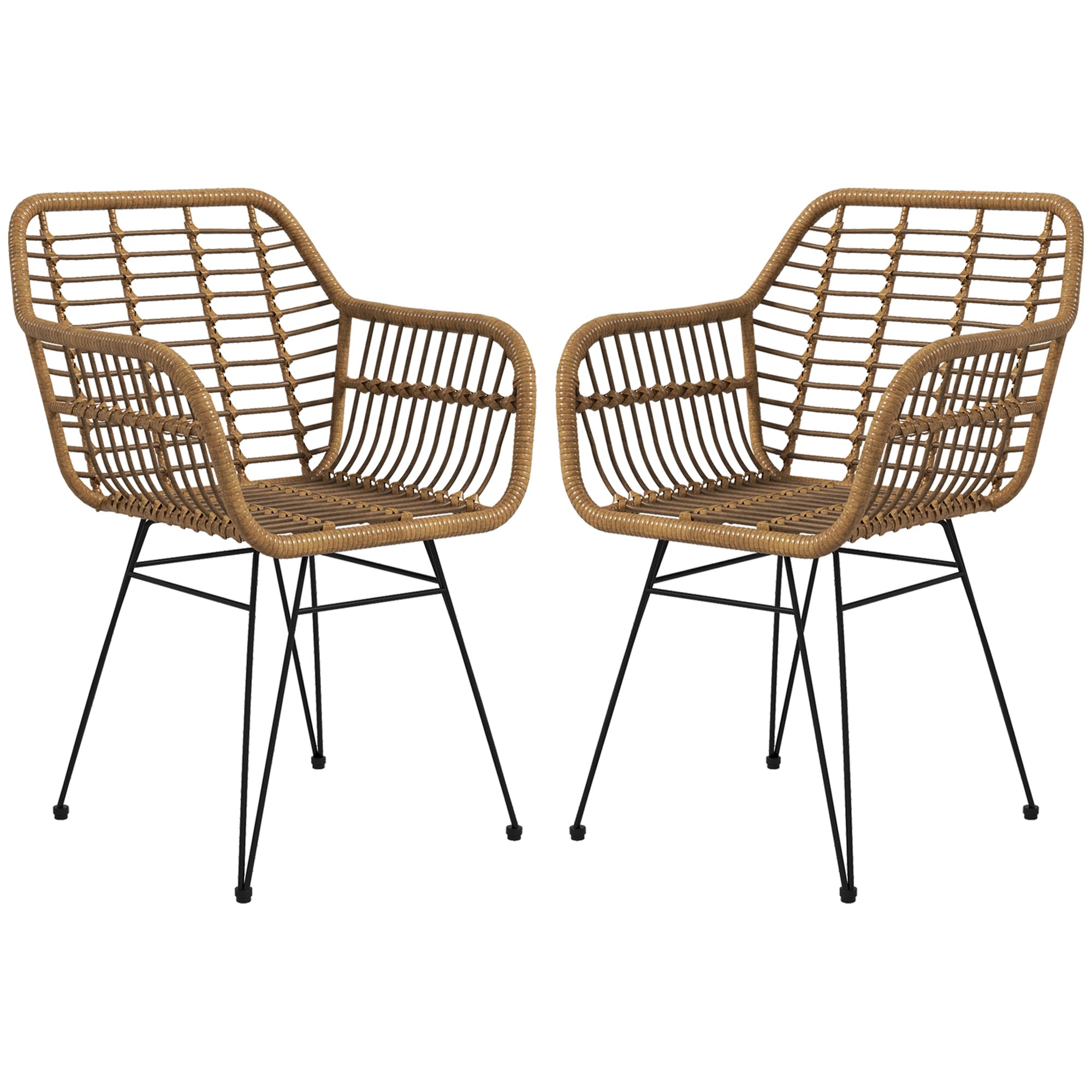 HOMCOM Ensemble de 2 chaises de style bohème, chaises de cuisine, rotin PE, 56 x 60 x 79 cm, Naturel + Noir