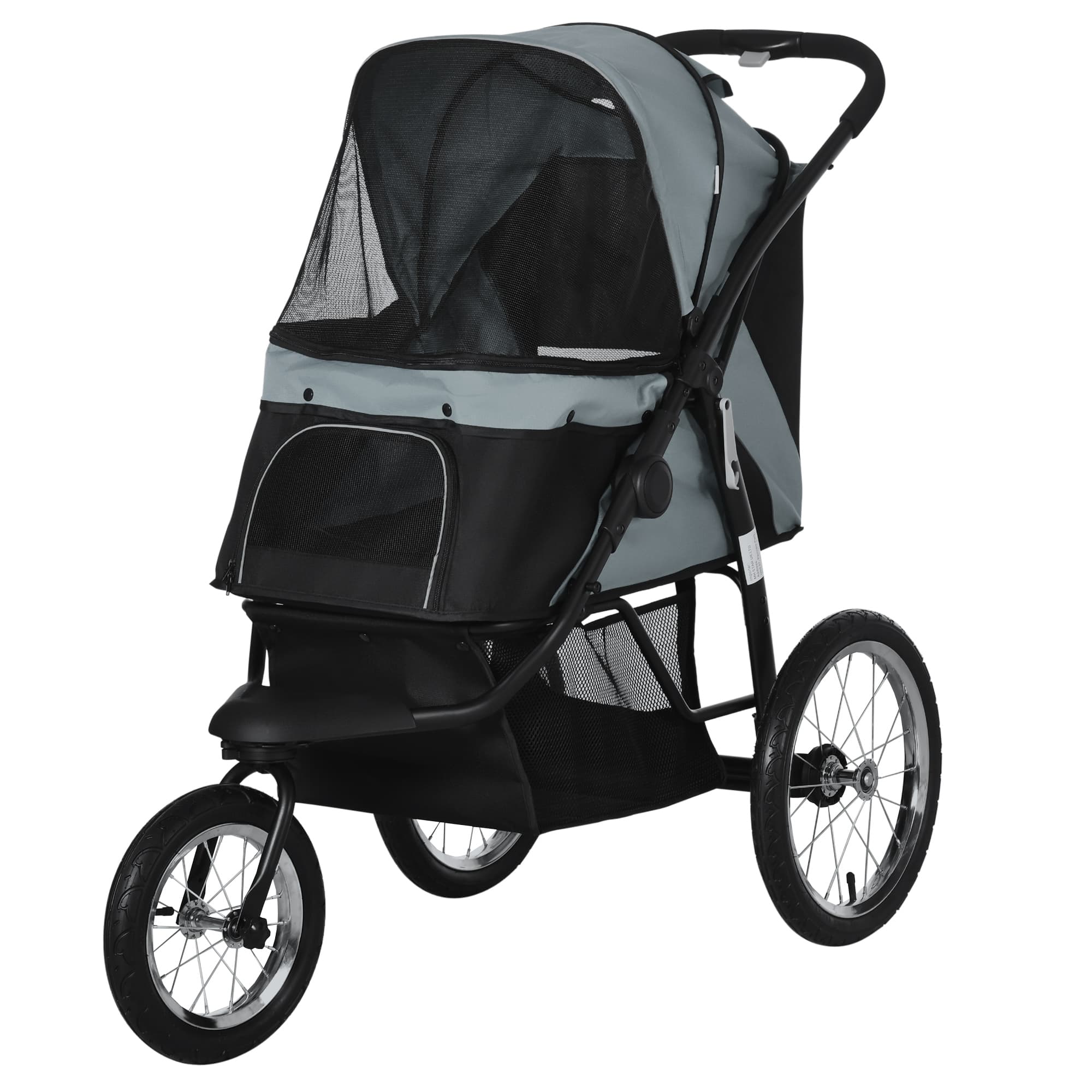 PawHut Poussette pour chiens, pliable, protection solaire, fenêtres en filet, panier de rangement, gris, 111 x 58 x 107 cm