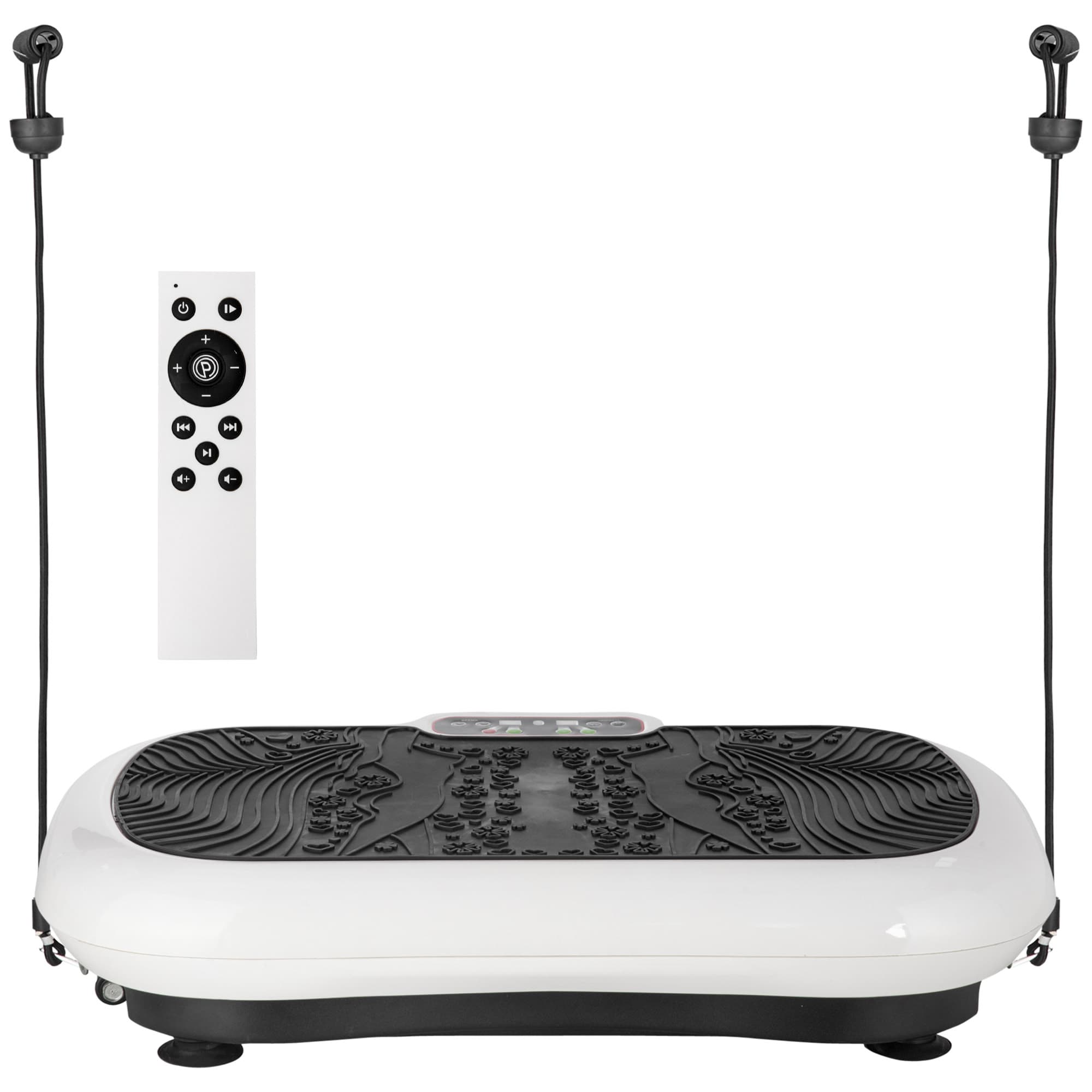 HOMCOM Plaque vibrante avec 99 niveaux, 2 bandes de fitness 73 x 40 x 13 cm Blanc+Noir