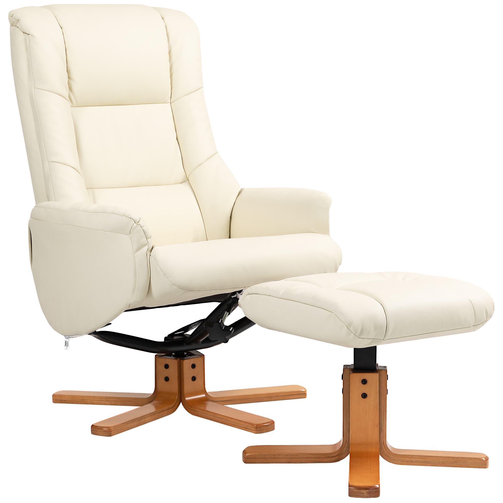 HOMCOM Fauteuil inclinable avec repose-pieds, revêtement en similicuir, jusqu'à 150 kg, 71 x 84 x 102 cm, Crème