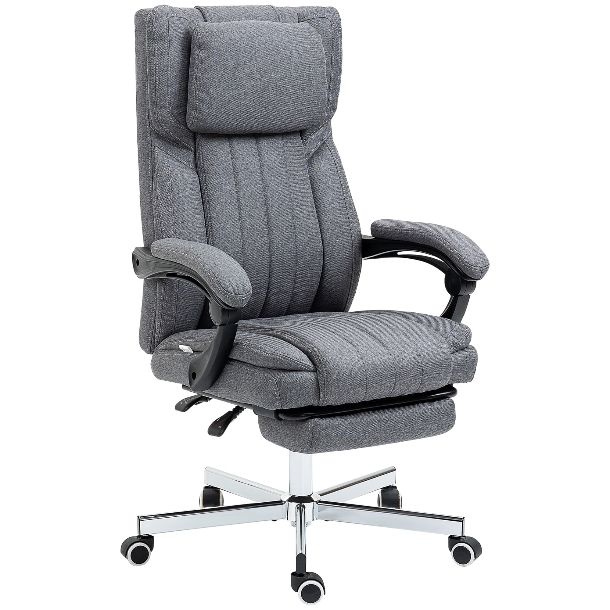 Vinsetto Chaise de bureau avec fonction de massage, dossier inclinable, repose-pied rétractable, imitation lin, gris, 65 x 61 x 113 cm
