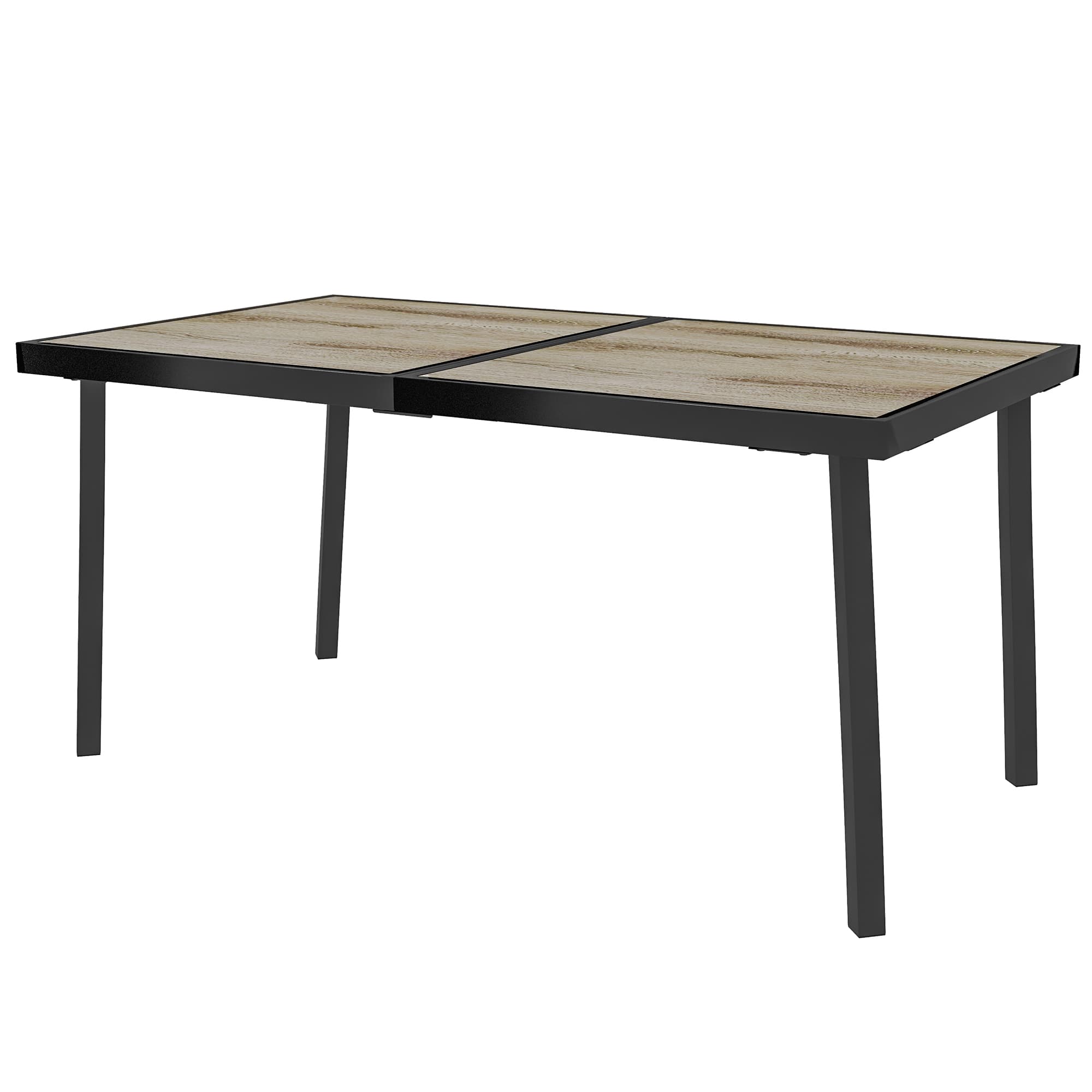 Outsunny Table d'extérieur pour 6 personnes, aspect bois, cadre en métal, résistant aux intempéries, 145 x 85 x 72 cm, Gris