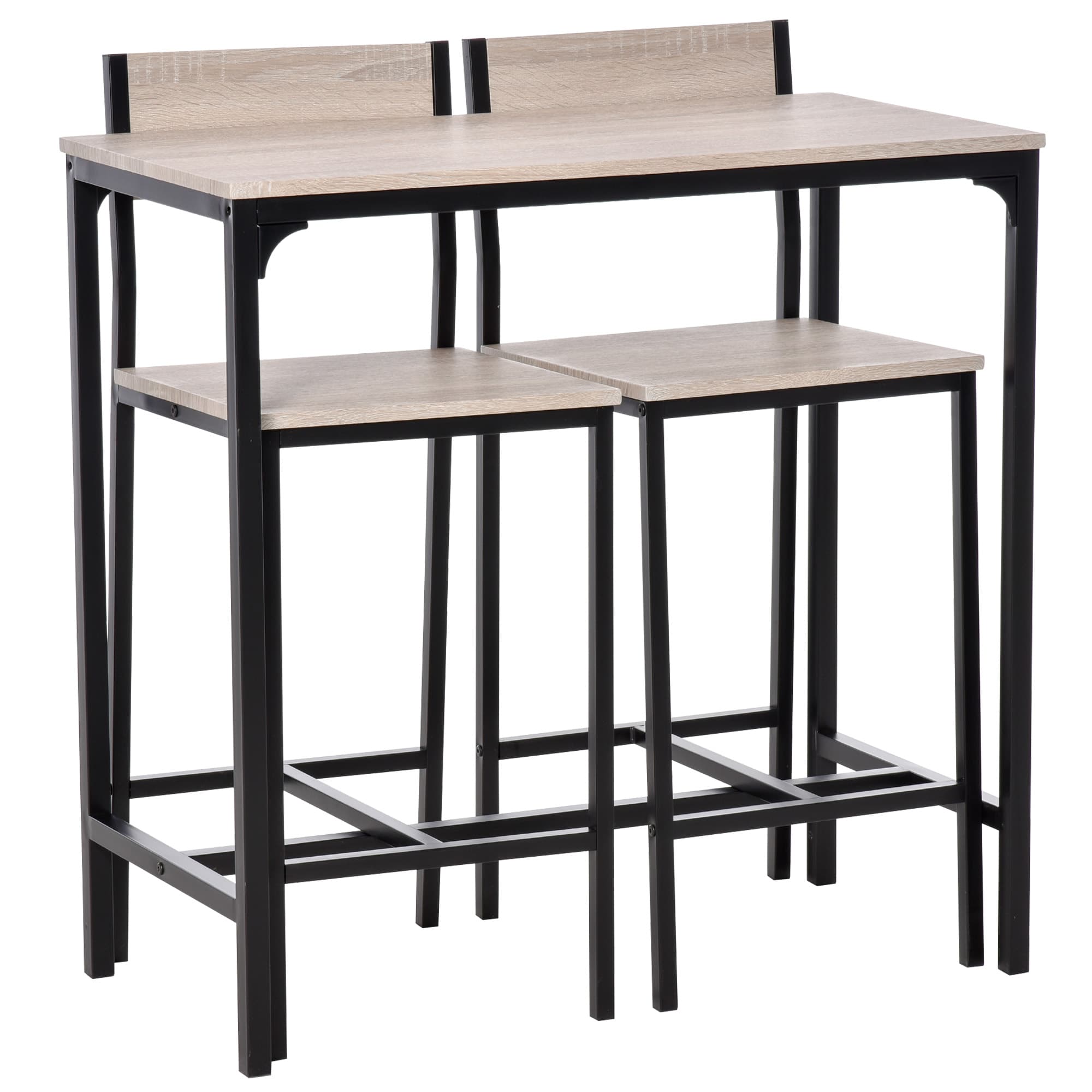 HOMCOM Ensemble Table de Bar 3 pièces Table à Manger avec 2 Tabourets de Bar pour Cuisine, Salle à Manger et Bistrot, MDF Nature+ Noir 89x45x87cm