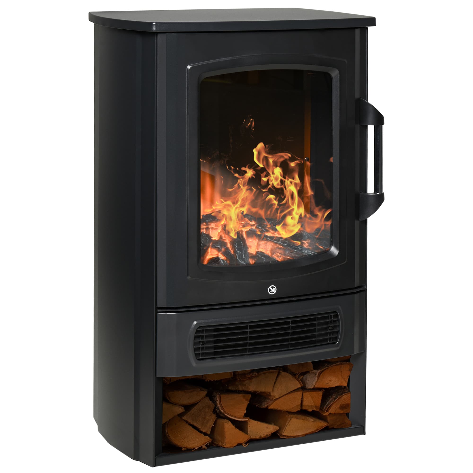 HOMCOM Cheminée Électrique avec Effet de Flamme Thémostat Poêle Chauffant 1000 W / 2000 W, 20-25 m2, Noir 44,5x32,1x74 cm