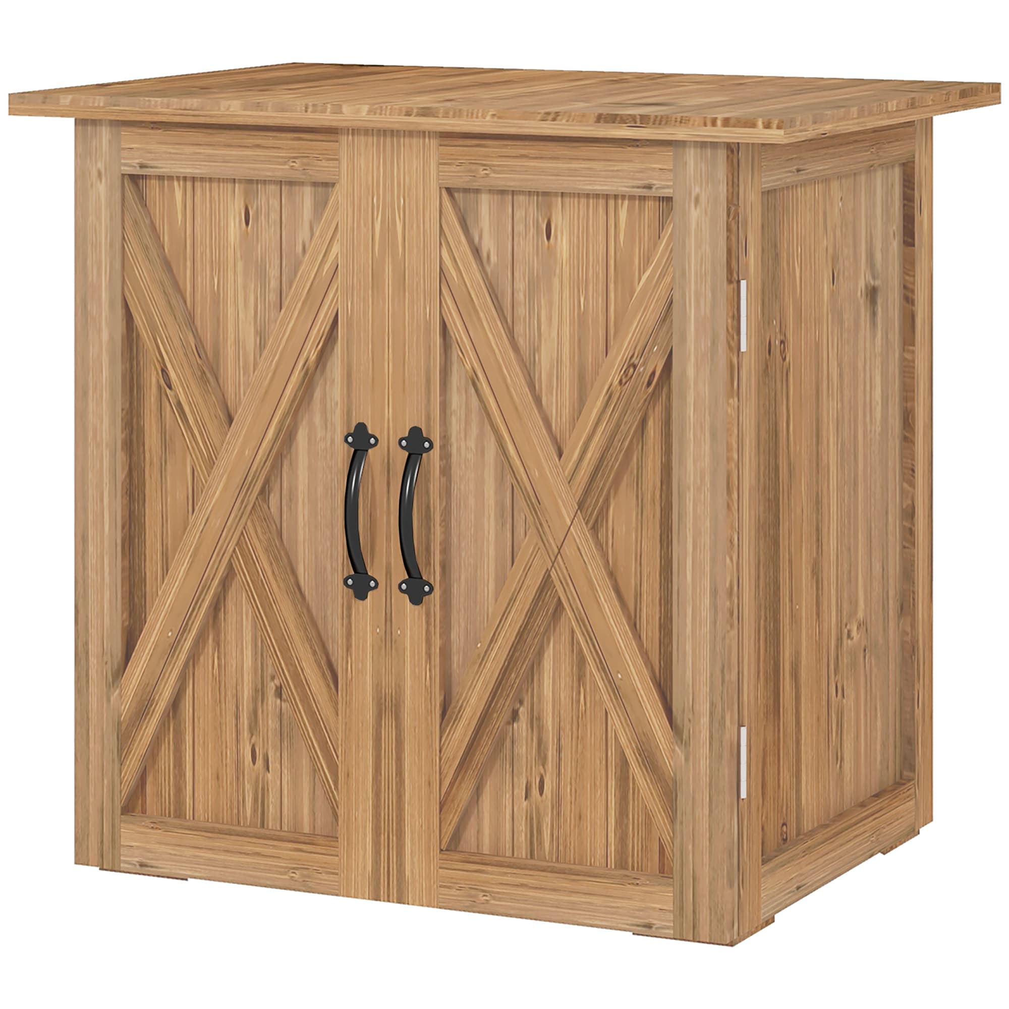 Outsunny Cabanon de jardin, Porte double, Fermetures magnétiques, résistant aux intempéries, bois naturel, 77Lx55lx72H cm, Marron Aosom France