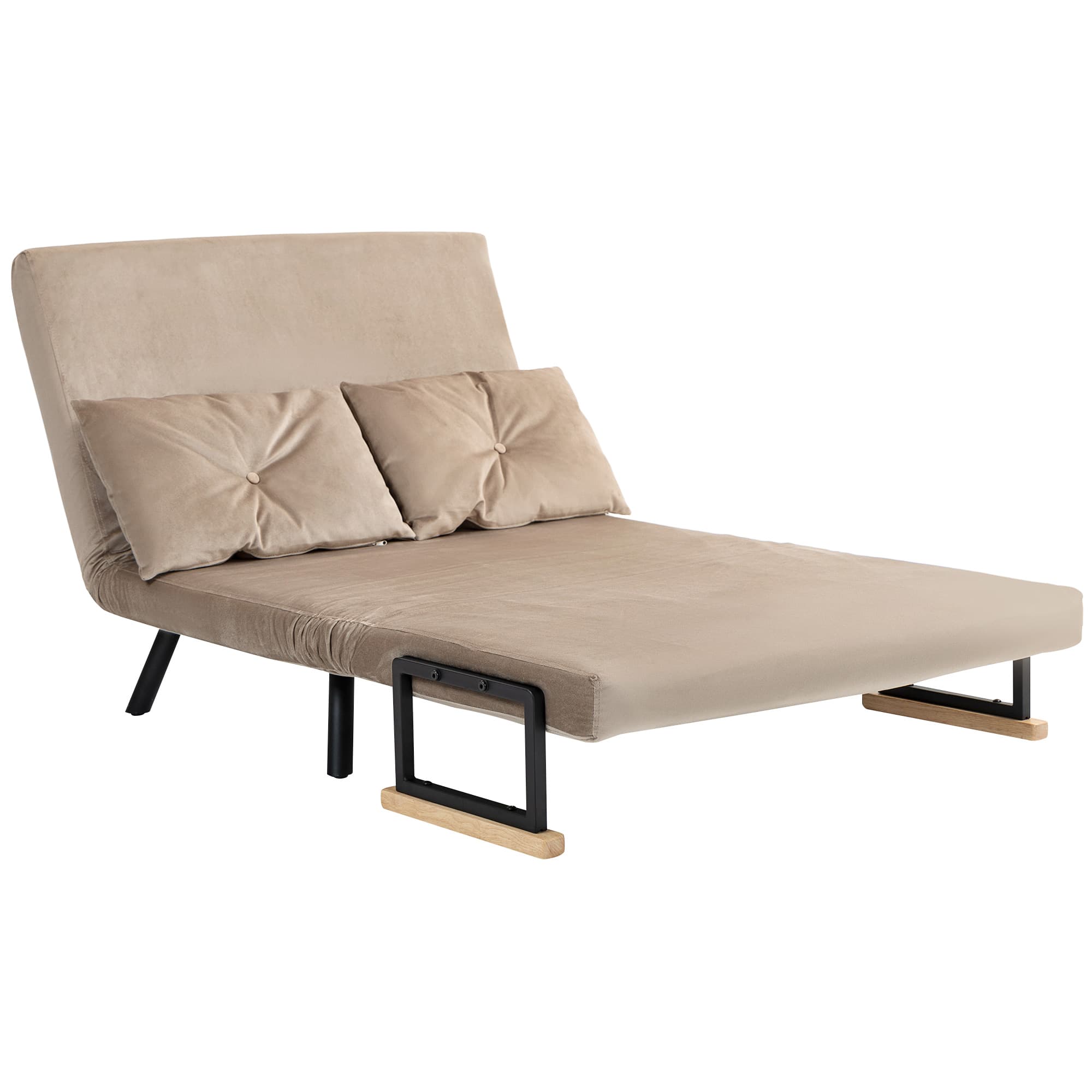 HOMCOM Fauteuil convertible, lit d'appoint, accoudoirs en bois, cadre métallique, jusqu'à 120 kg, 102x73x81cm, Marron clair