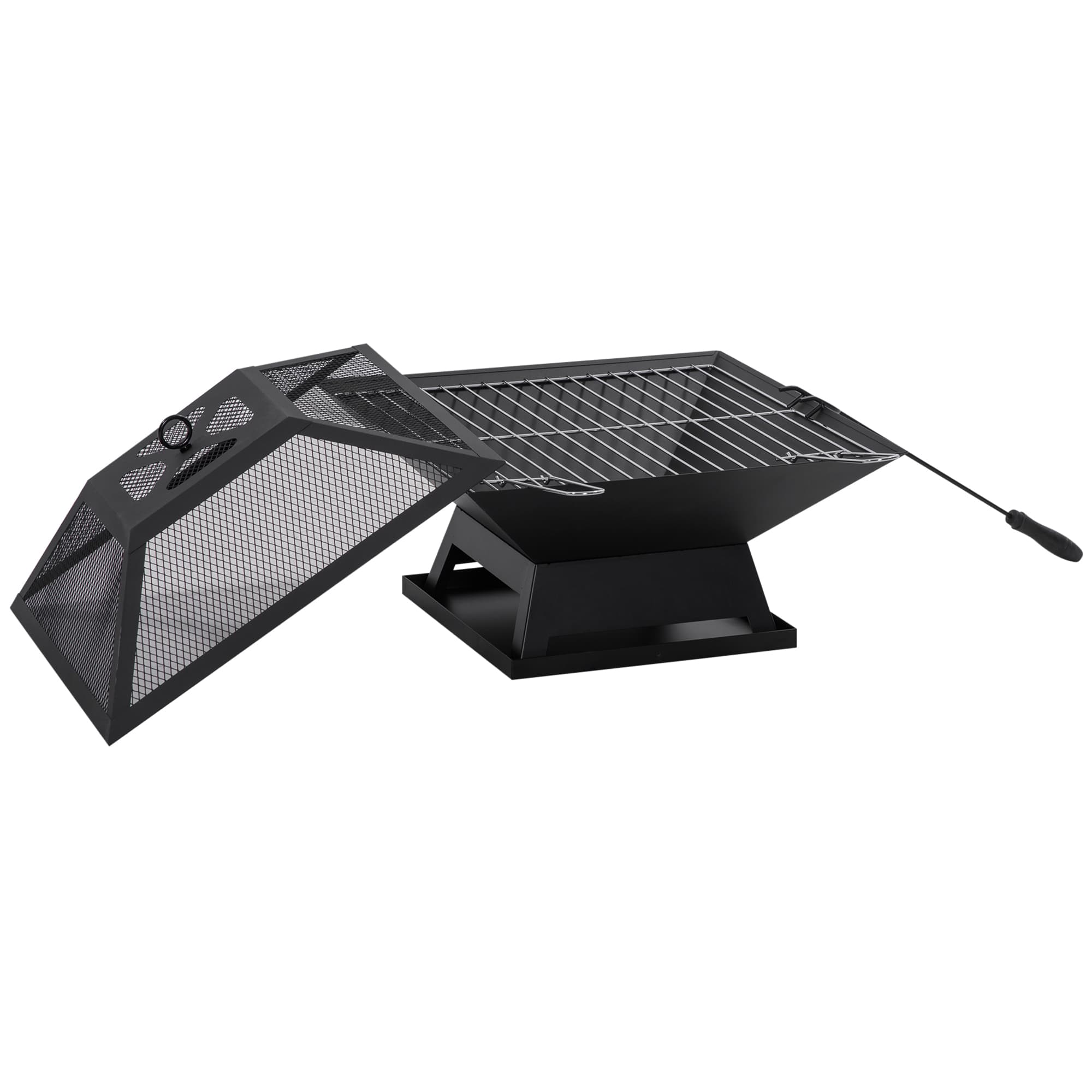 Outsunny Foyer de Jardin avec Grille de Protection Tisonnier Barbecue Brasero pour Jardin Camping BBQ Acier Noir 45 x 45 x 34 cm