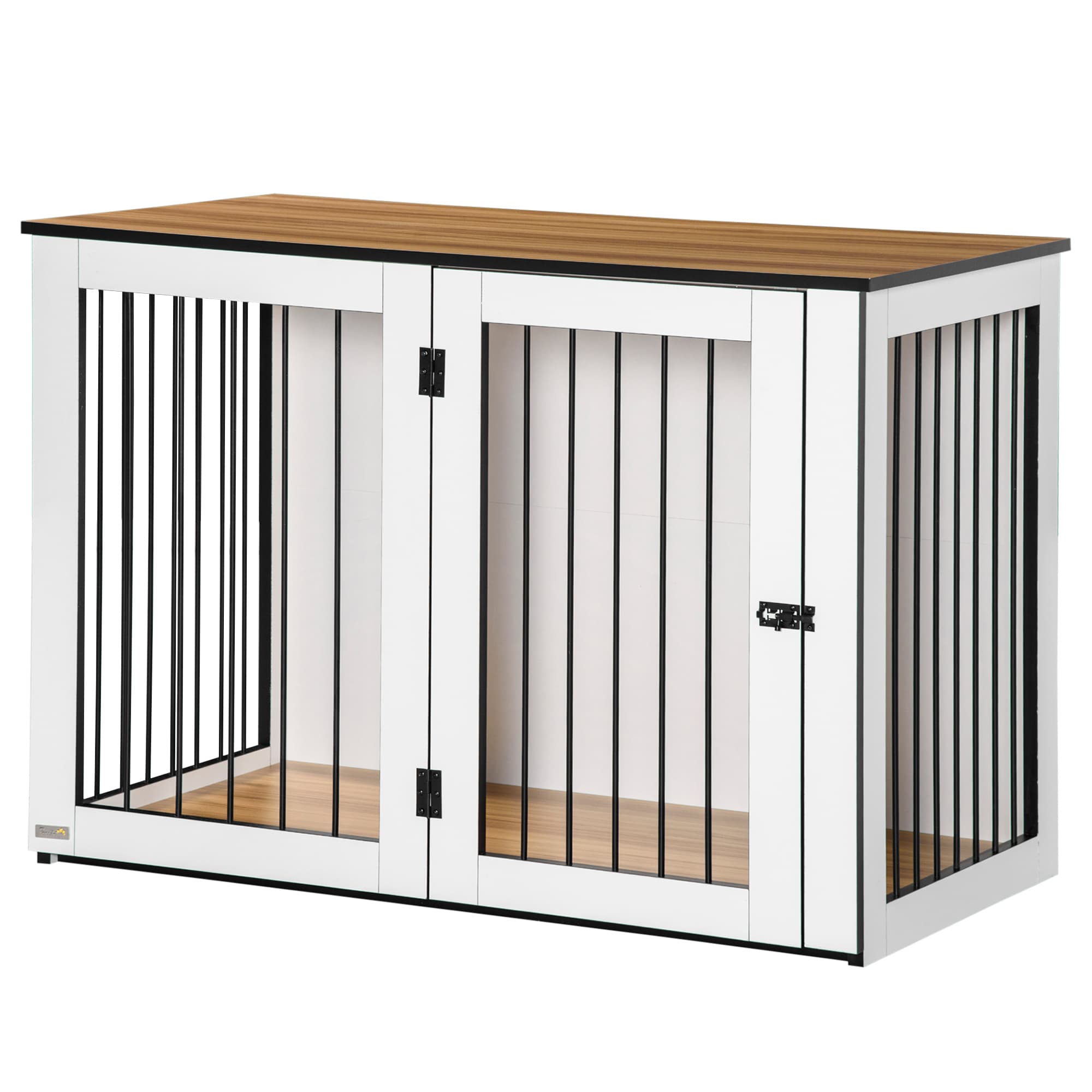 PawHut Cage pour Chien, Maison pour Animaux de Compagnie pour Grands Chiens, Niche pour Chien, Intérieur, 106 x 60 x 76 cm, Chêne+Blanc