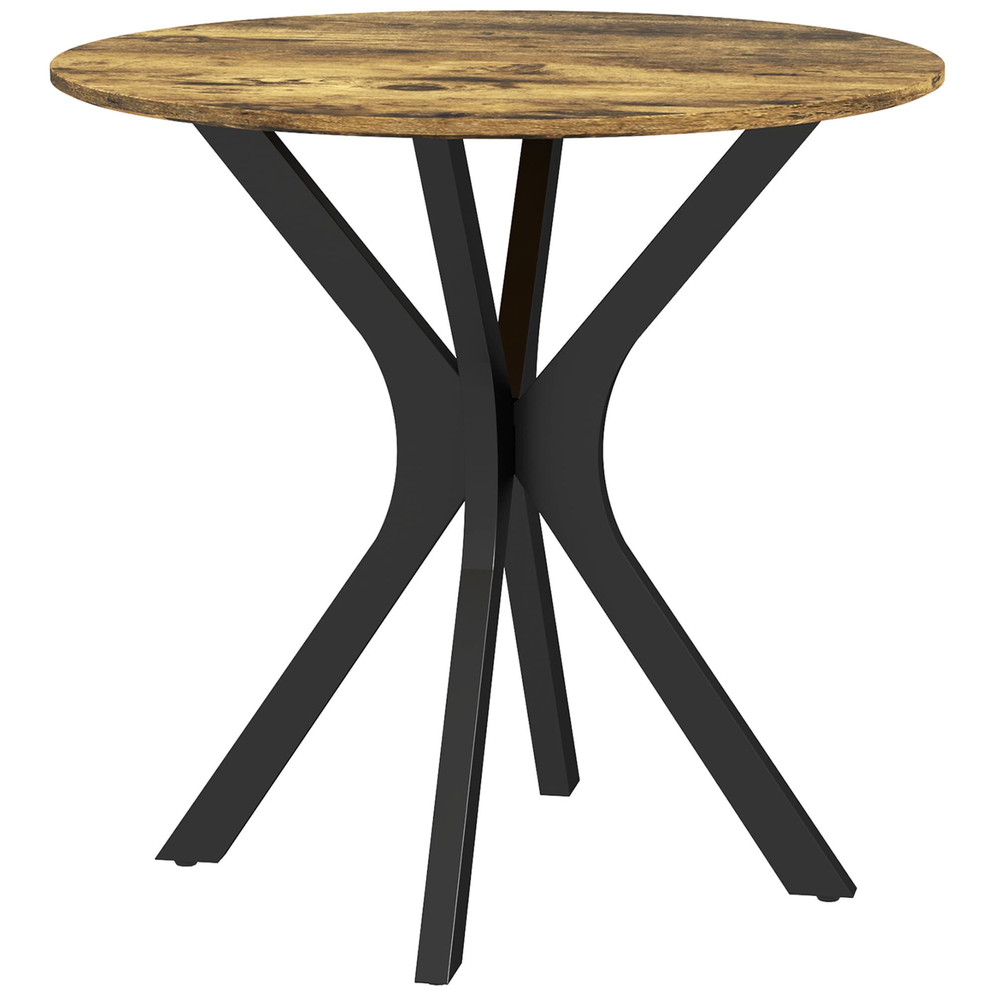 HOMCOM Table de cuisine pour 2 personnes, ronde, cadre en acier revêtu de poudre, Ø78 cm, Marron Rustique