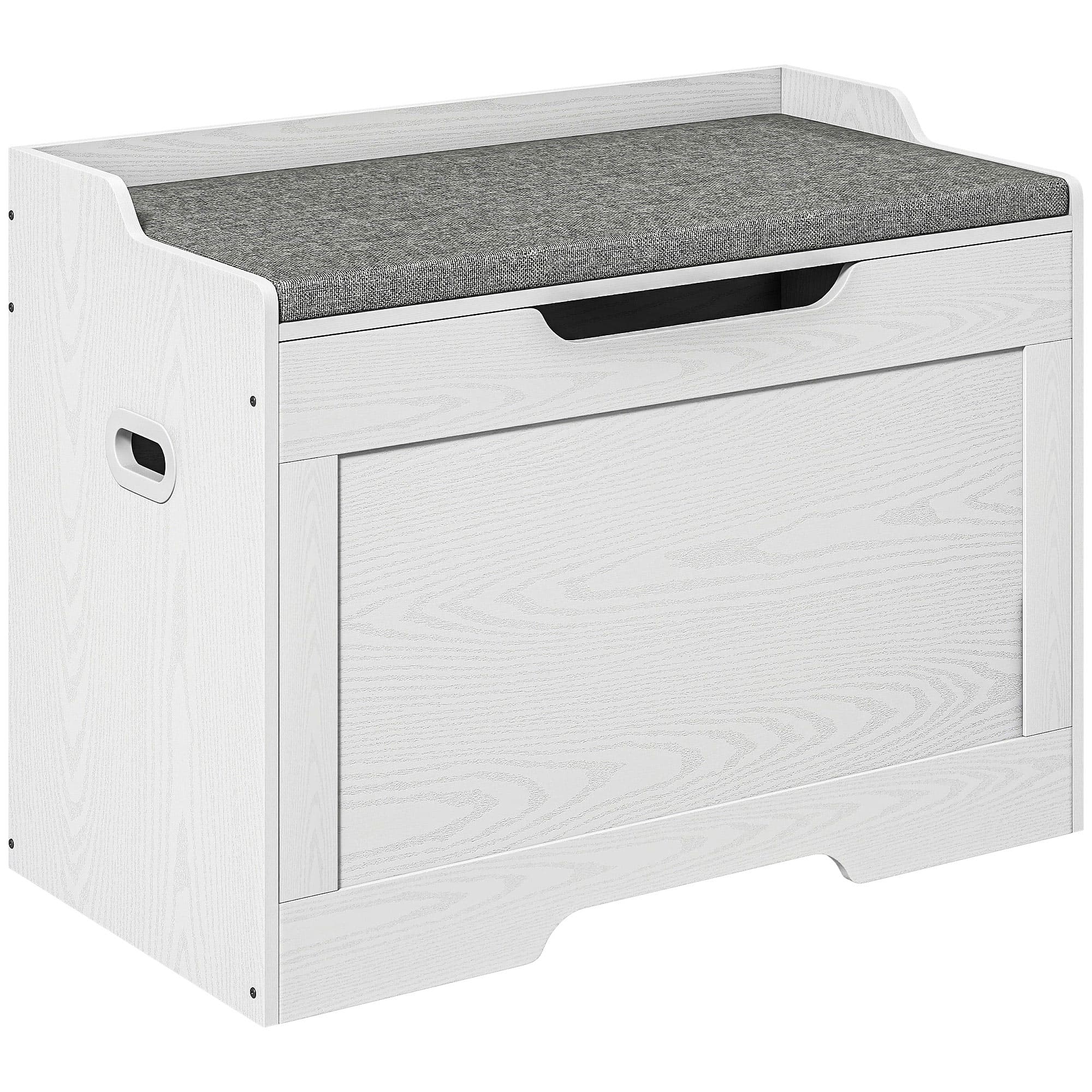 HOMCOM Coffre de Rangement 103 Litres, Banc-Coffre avec Charnière de Sécurité, Coussin d'Assise, pour différentes pièces, Blanc