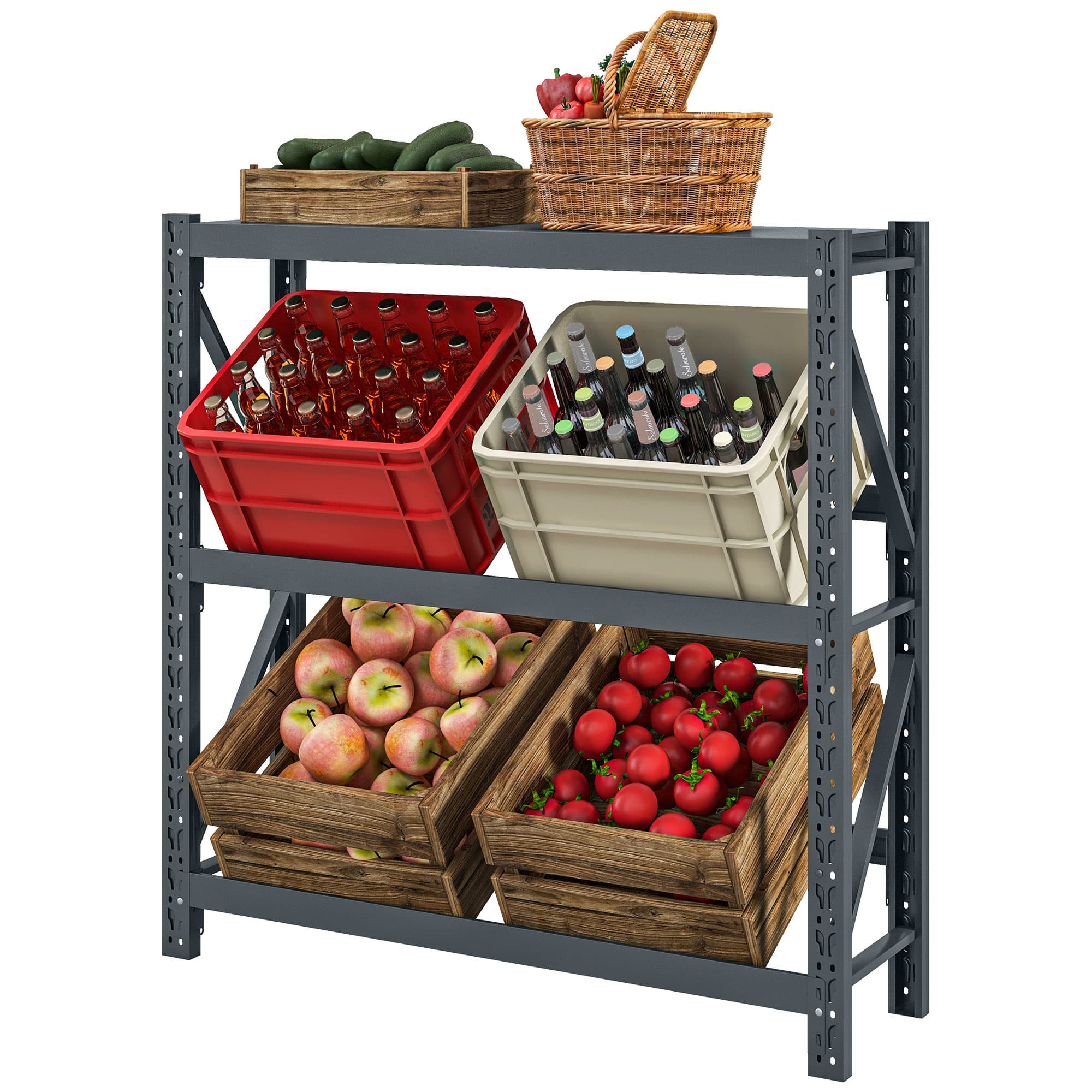 HOMCOM Etagère à caisses de boissons, jusqu'à 6 caisses, réglable en hauteur, cadre en acier, 110x30x110 cm, Gris