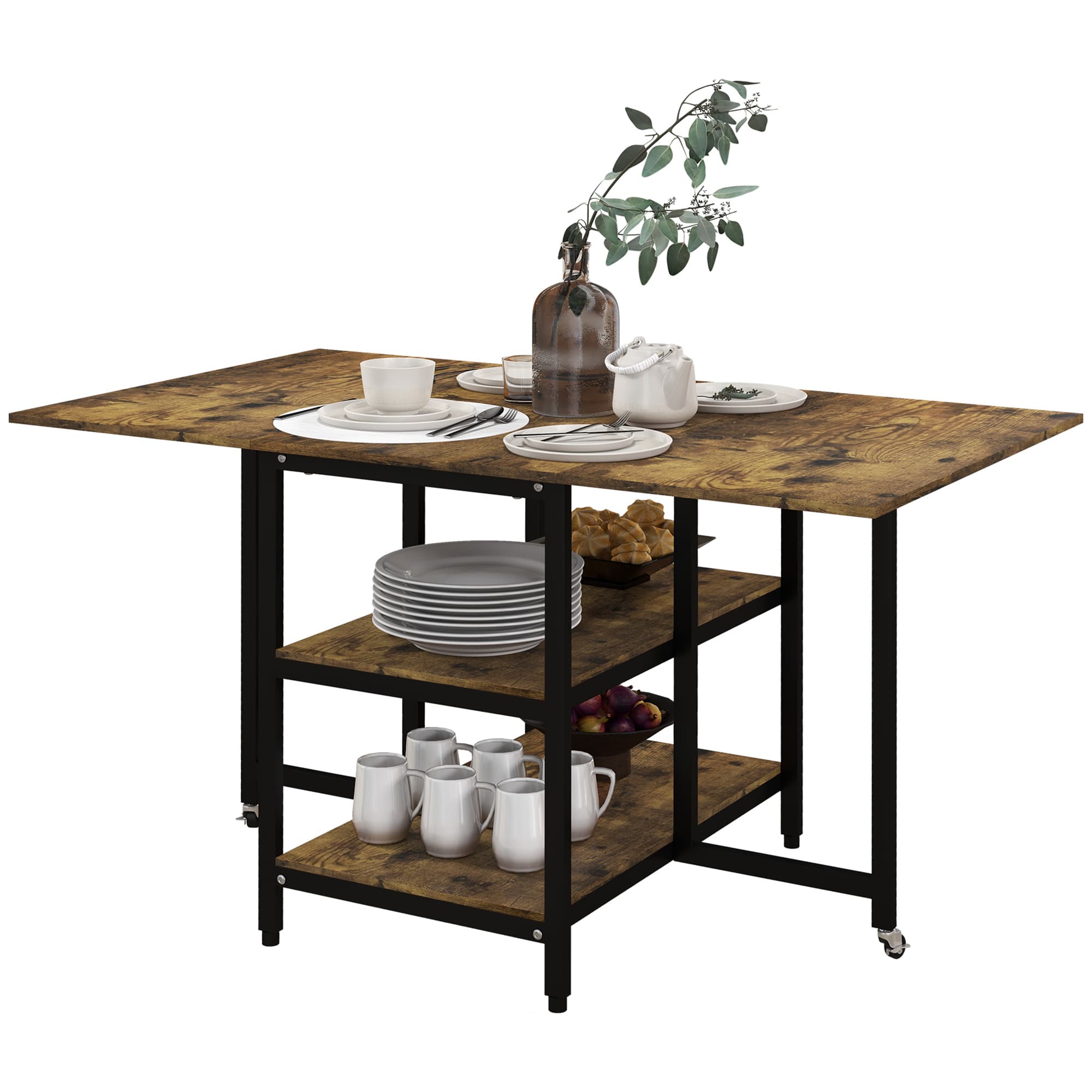 HOMCOM Table à Manger Pliante, Table Pliante avec Design Industriel, 140 cm x 80 cm x 75 cm, Marron + Noir