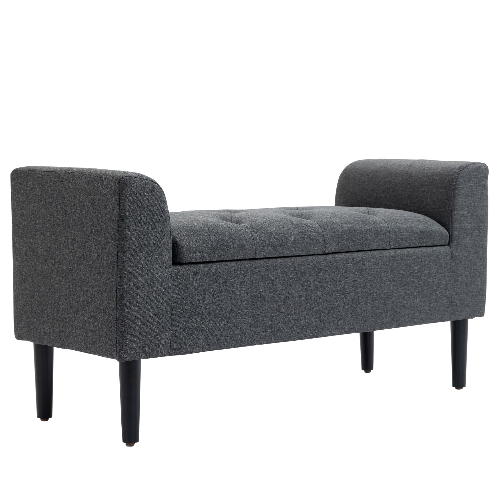 HOMCOM Banc avec Espace de Rangement, Banc Rembourré en Imitation Lin, jusqu'à 130 kg, Boîte de Rangement, pour Salon Chambre 116x44x58cm Gris foncé