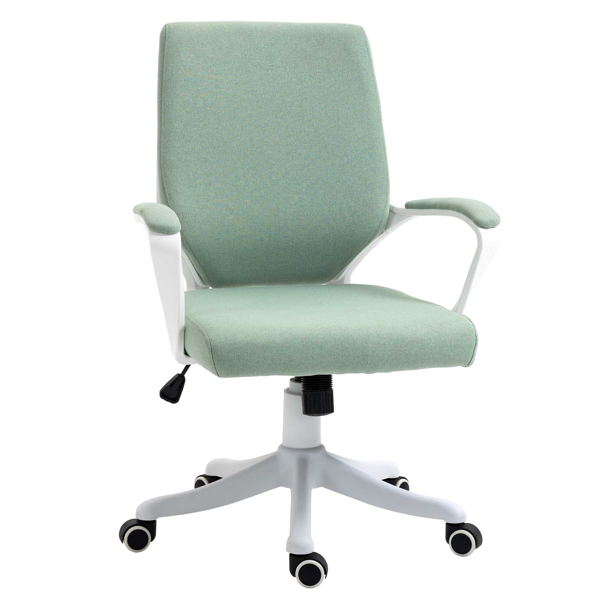 Vinsetto Fauteuil de Bureau Chaise de Bureau Fauteuil de Bureau à Domicile avec Fonction Bascule Dossier Réglable en Hauteur Rembourré Épais Ergonomique Roulettes Pivotantes Polyester Nylon PP Vert + Blanc 62x69x92-100 cm