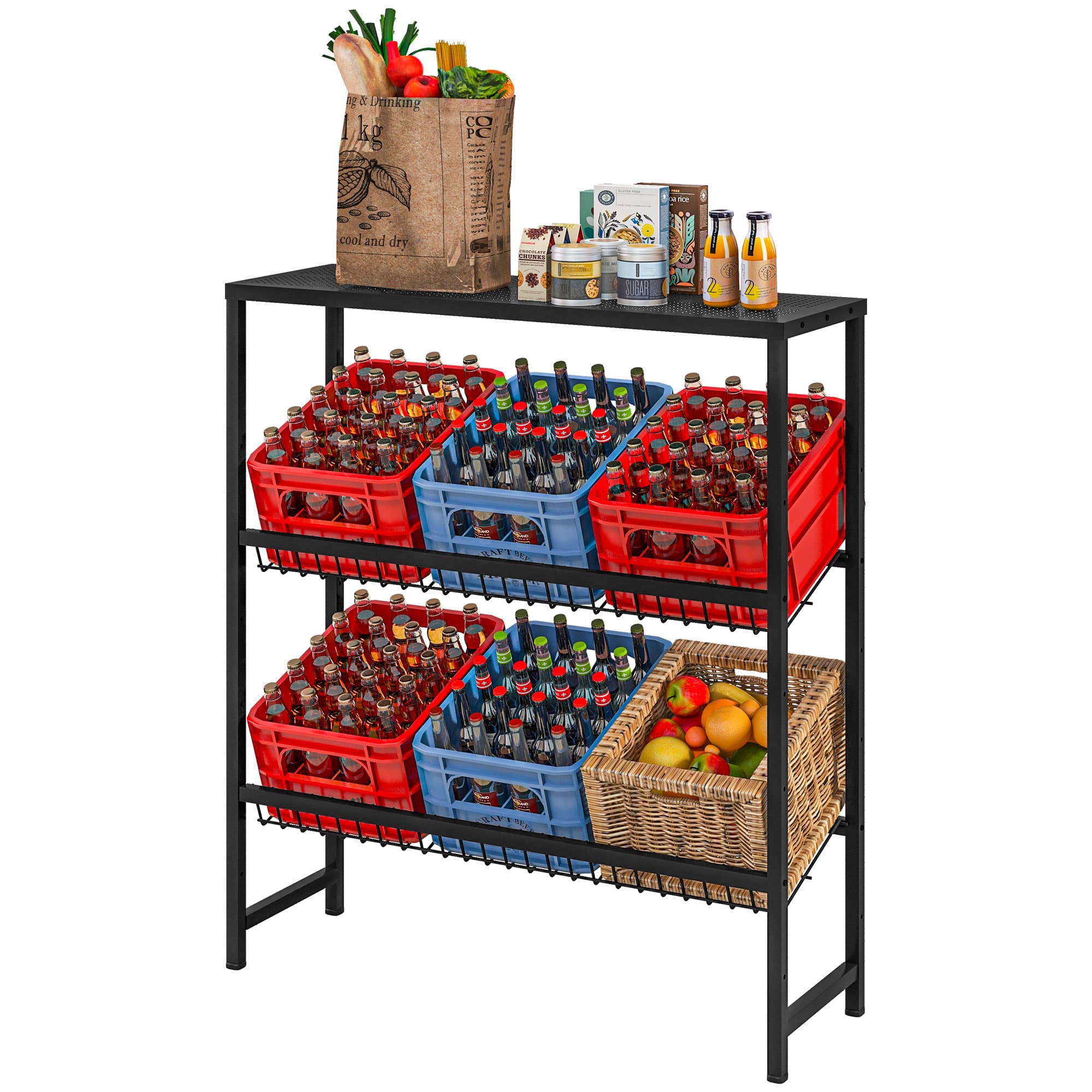 HOMCOM Étagère de stockage, réglable en hauteur, acier robuste, design gain de place, capacité de 210 kg, Noir