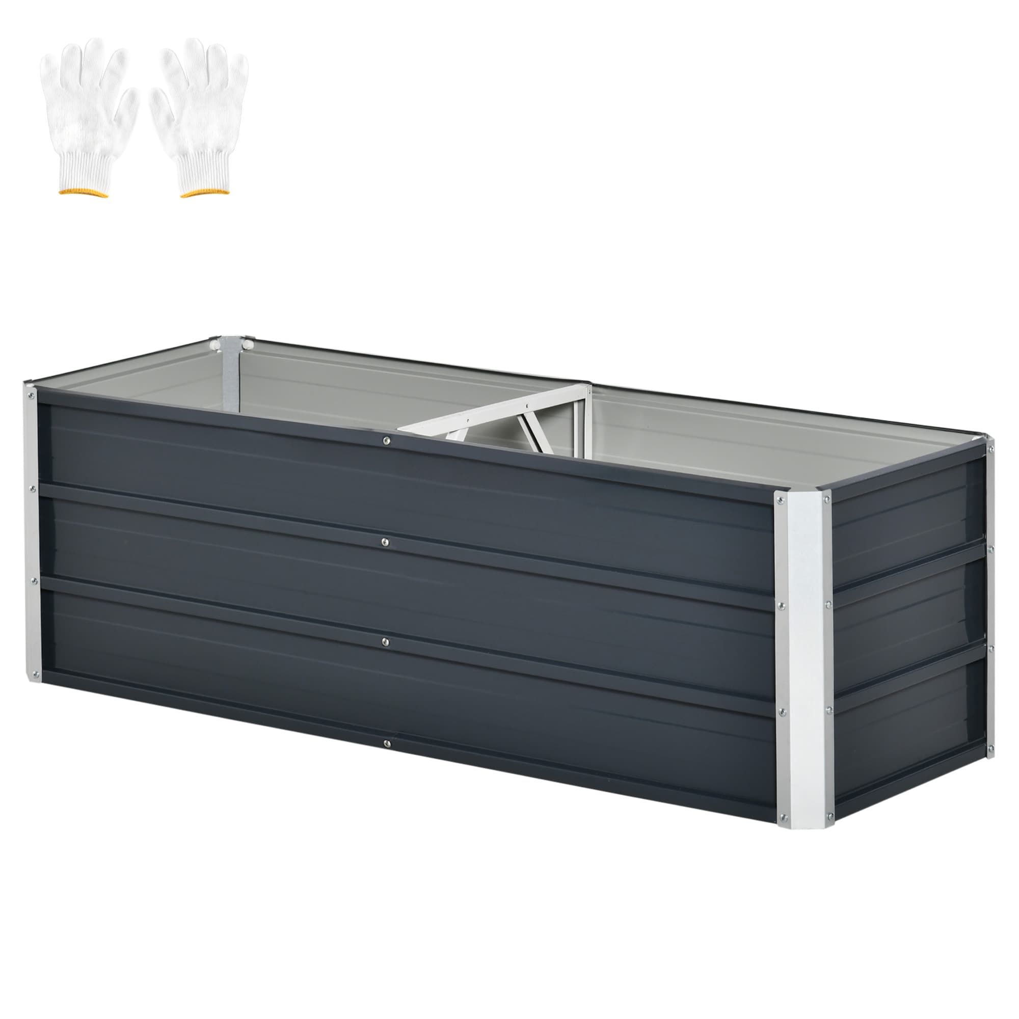 Outsunny Jardinière surélevée en acier pour jardin potager bac à fleurs avec gants Anthracite 125 x 47 x 40 cm