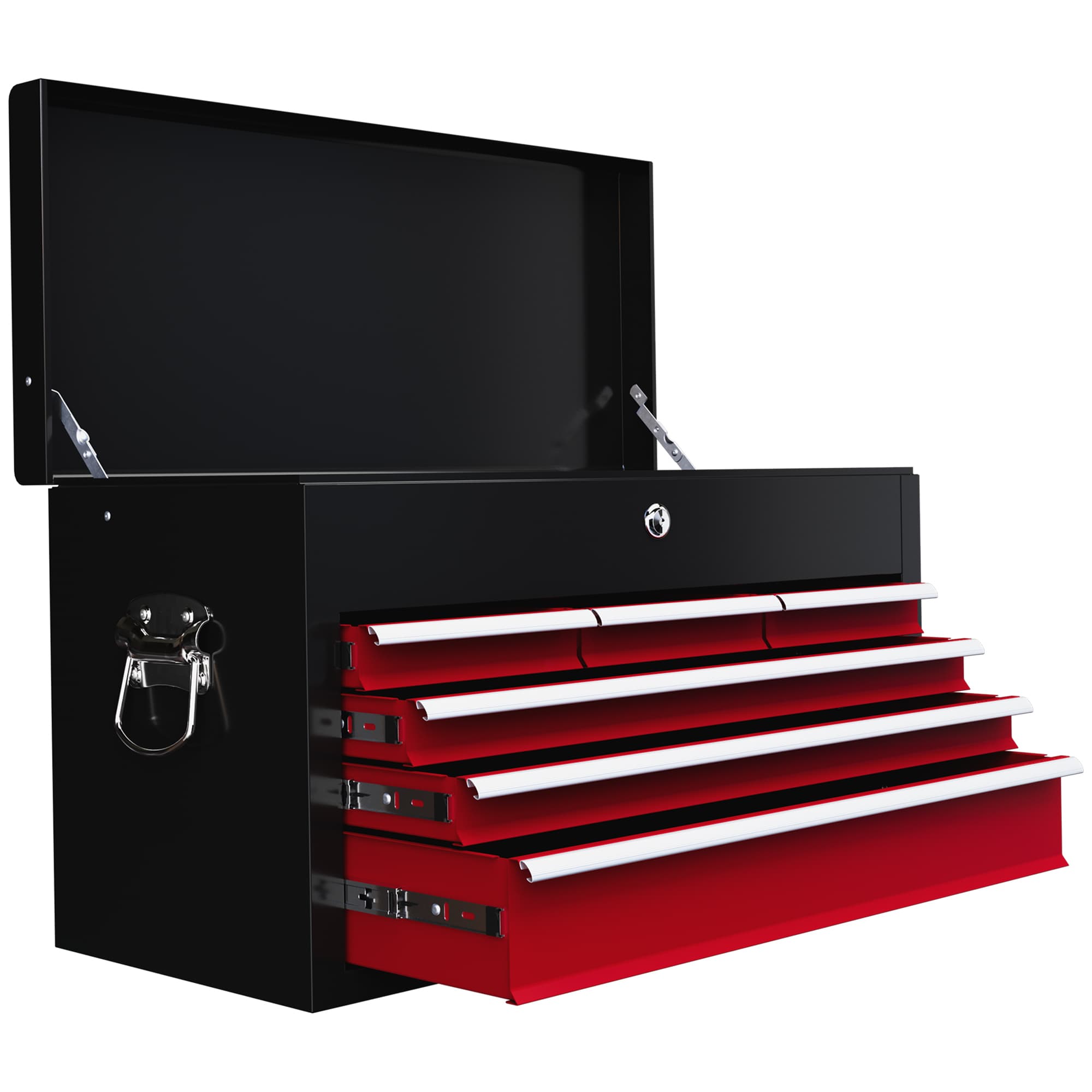 HOMCOM Caisse à outils, verrouillable, 3 tiroirs, boîtier en acier, 60x26x34cm, Rouge et Noir