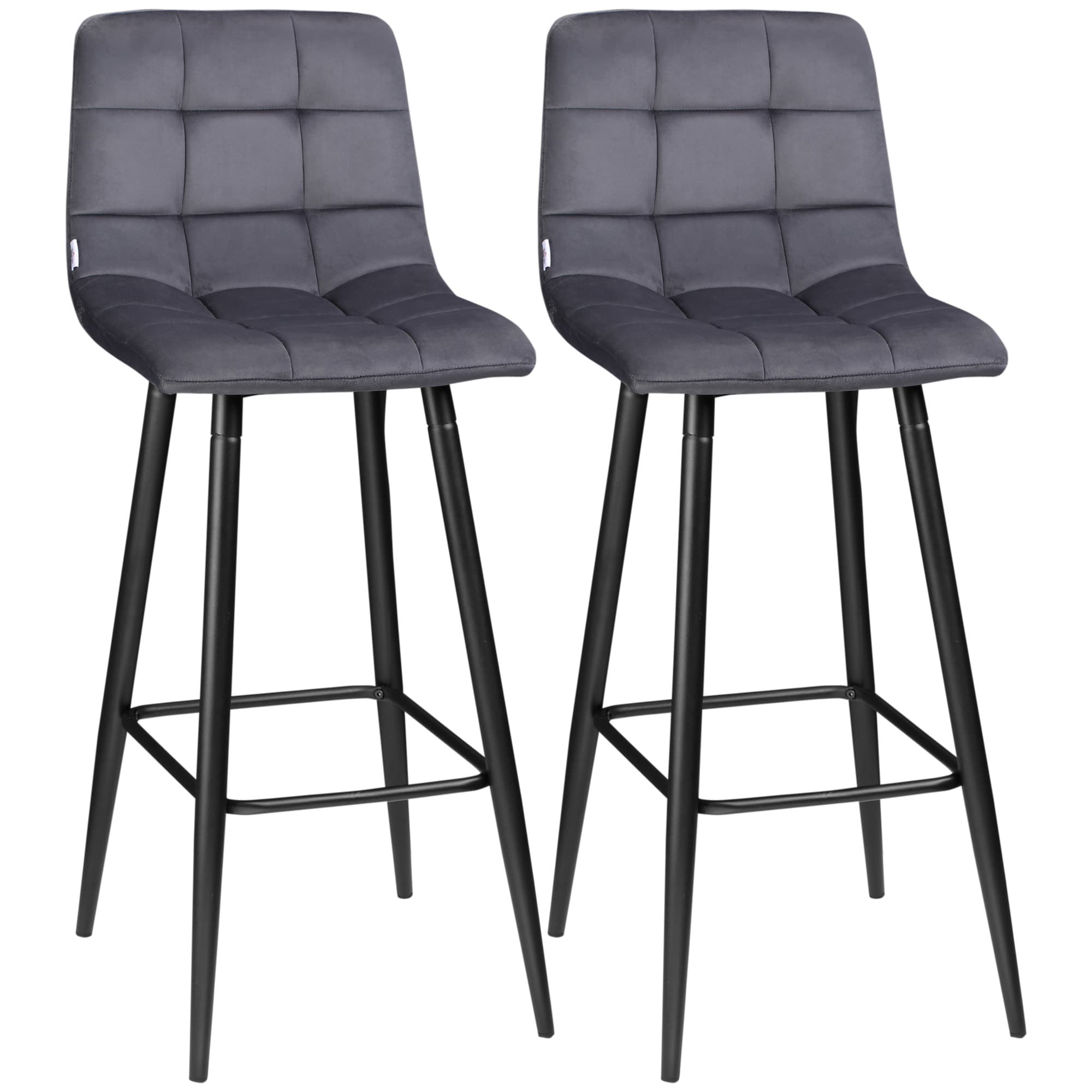 HOMCOM Lot de 2 tabourets de bar avec repose-pieds au design rétro 42 cm x 47 cm x 105 cm Gris