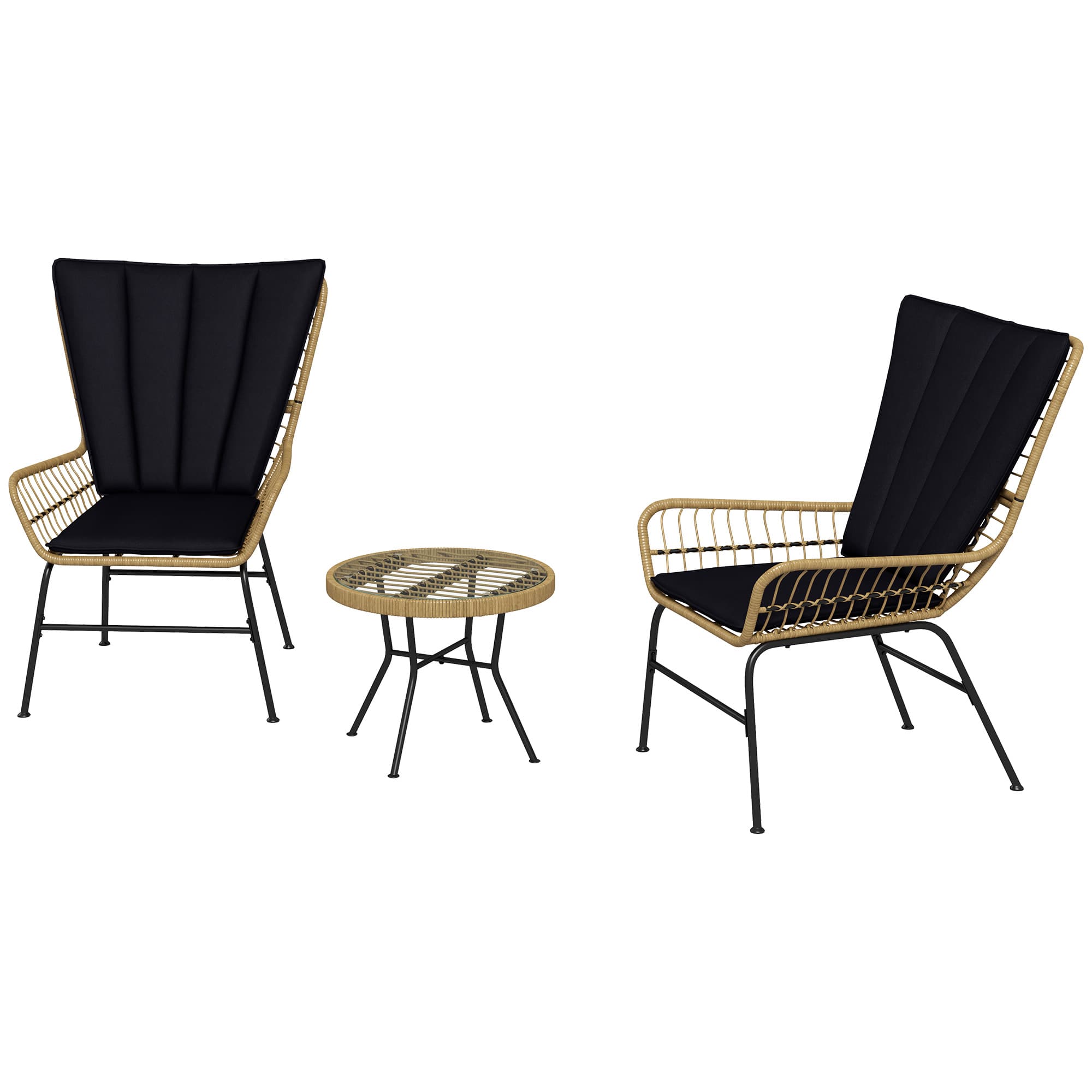 Outsunny Ensemble de bistro Ensemble de mobilier de balcon Ensemble de mobilier de balcon, style bohème, résistant aux intempéries, 78 x 68 x 95 cm, Noir
