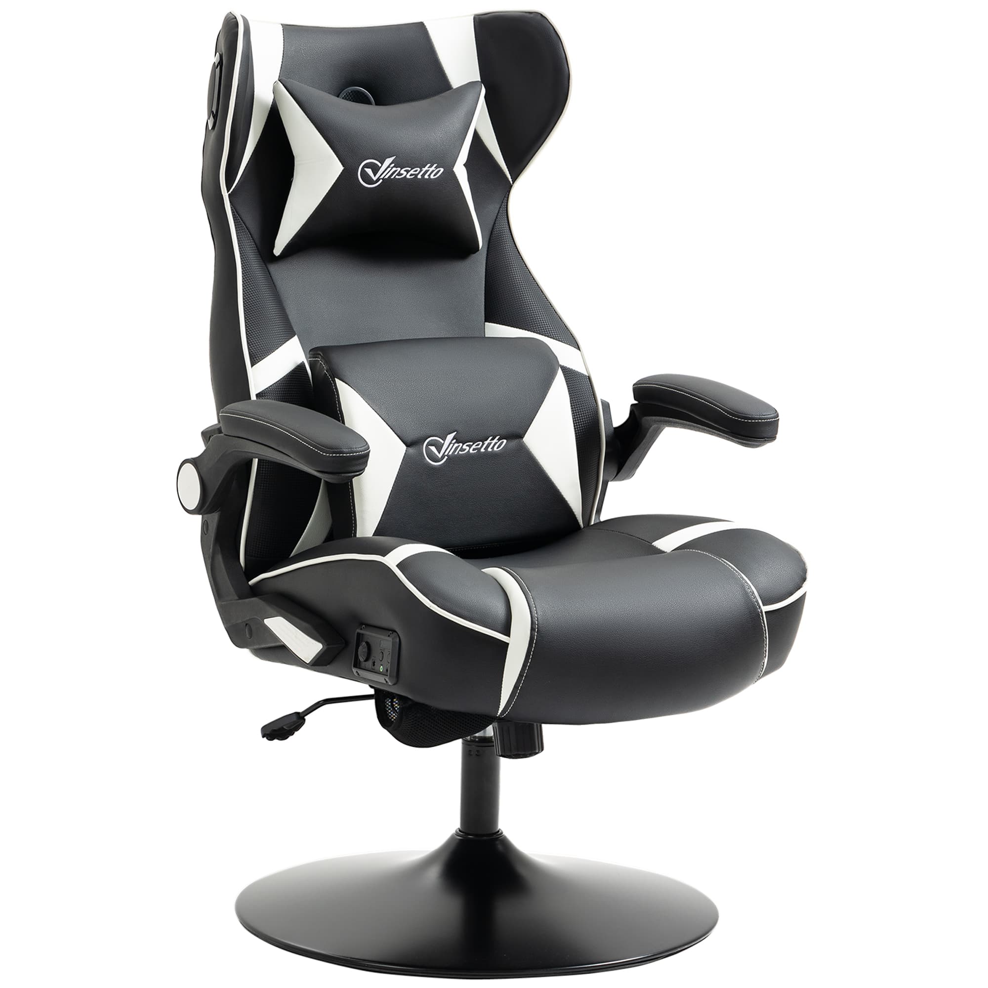 Vinsetto Chaise de gaming, fauteuil de gaming, haut-parleurs intégrés, dossier inclinable, noir+blanc, 69 x 73 x 118cm