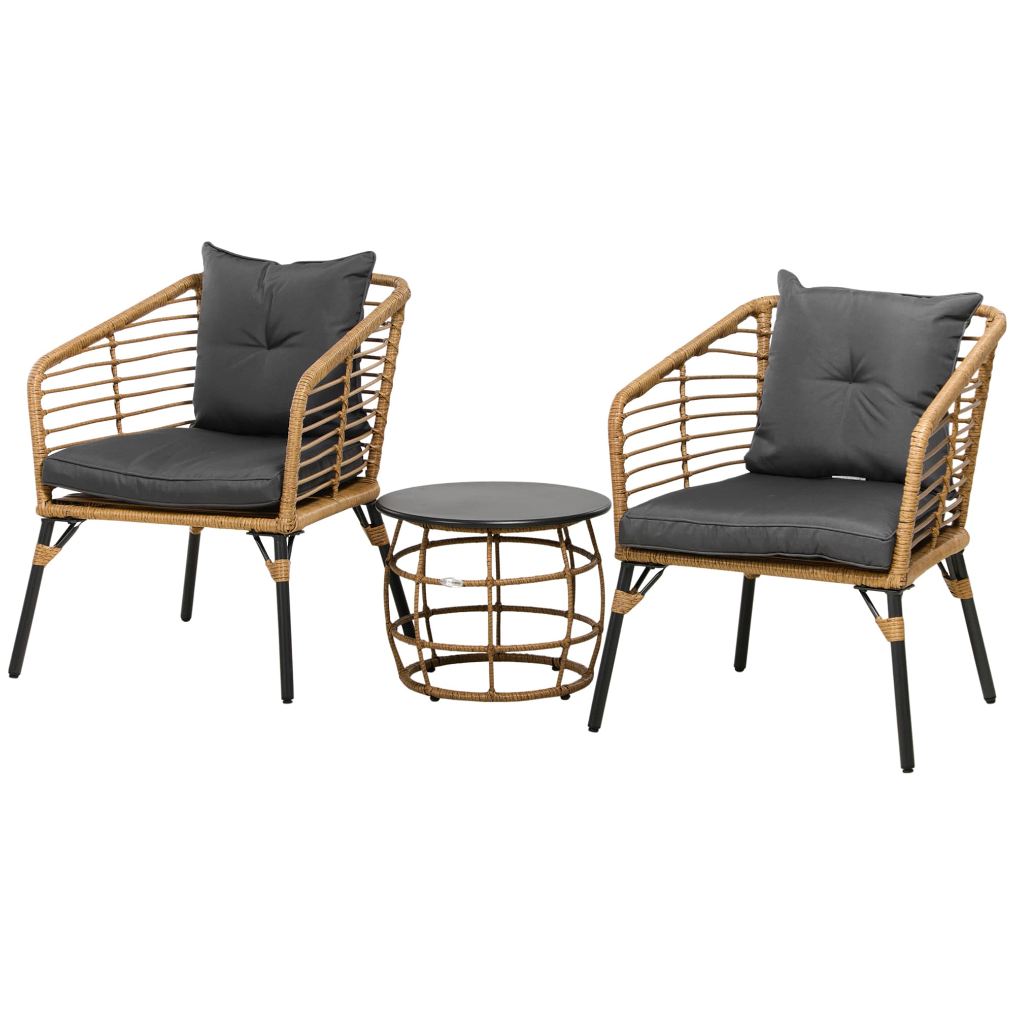 Outsunny Ensemble de Bistrot 3 pièces, résistant aux intempéries, 1 table d'appoint, 2 chaises, 62 cm x 65 cm x 78 cm, Sable+Gris foncé