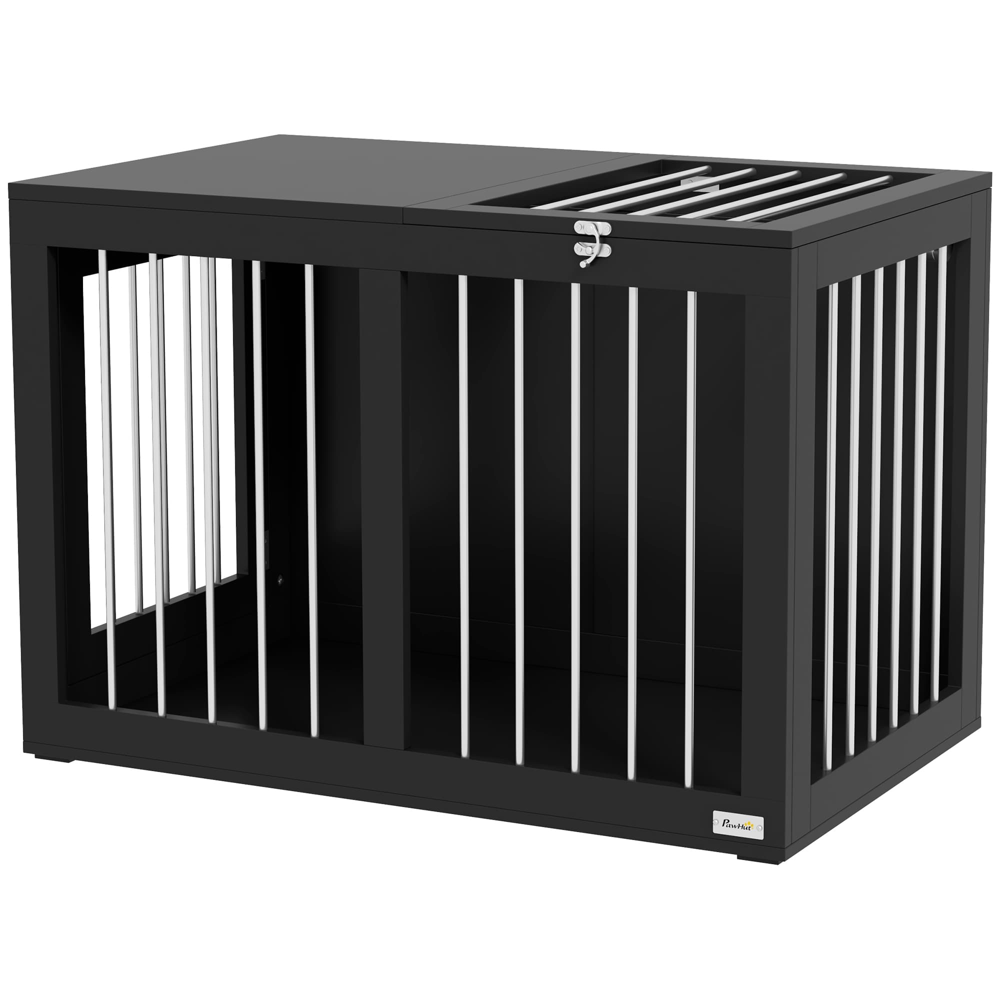 PawHut Cage pour Chien, Niche pour Chien, Cage de Transport pour Chiens, 2 Portes, Verrouillables, Grilles en Acier, 80 cm x 50 cm x 56,5 cm, Noir