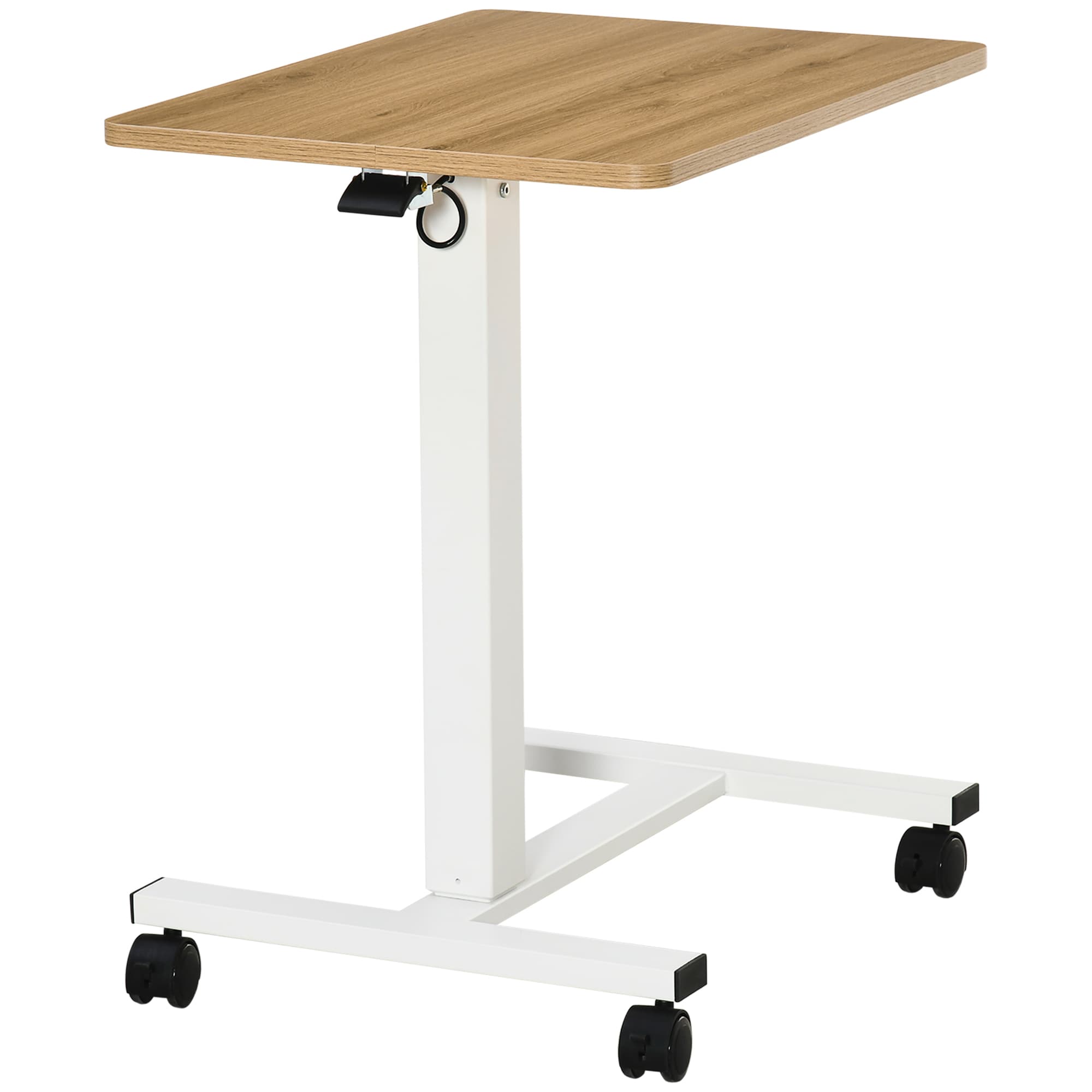 HOMCOM Bureau réglable en hauteur avec 4 roulettes en forme de C 65 cm x 48 cm x 70-110 cm Naturel + Blanc