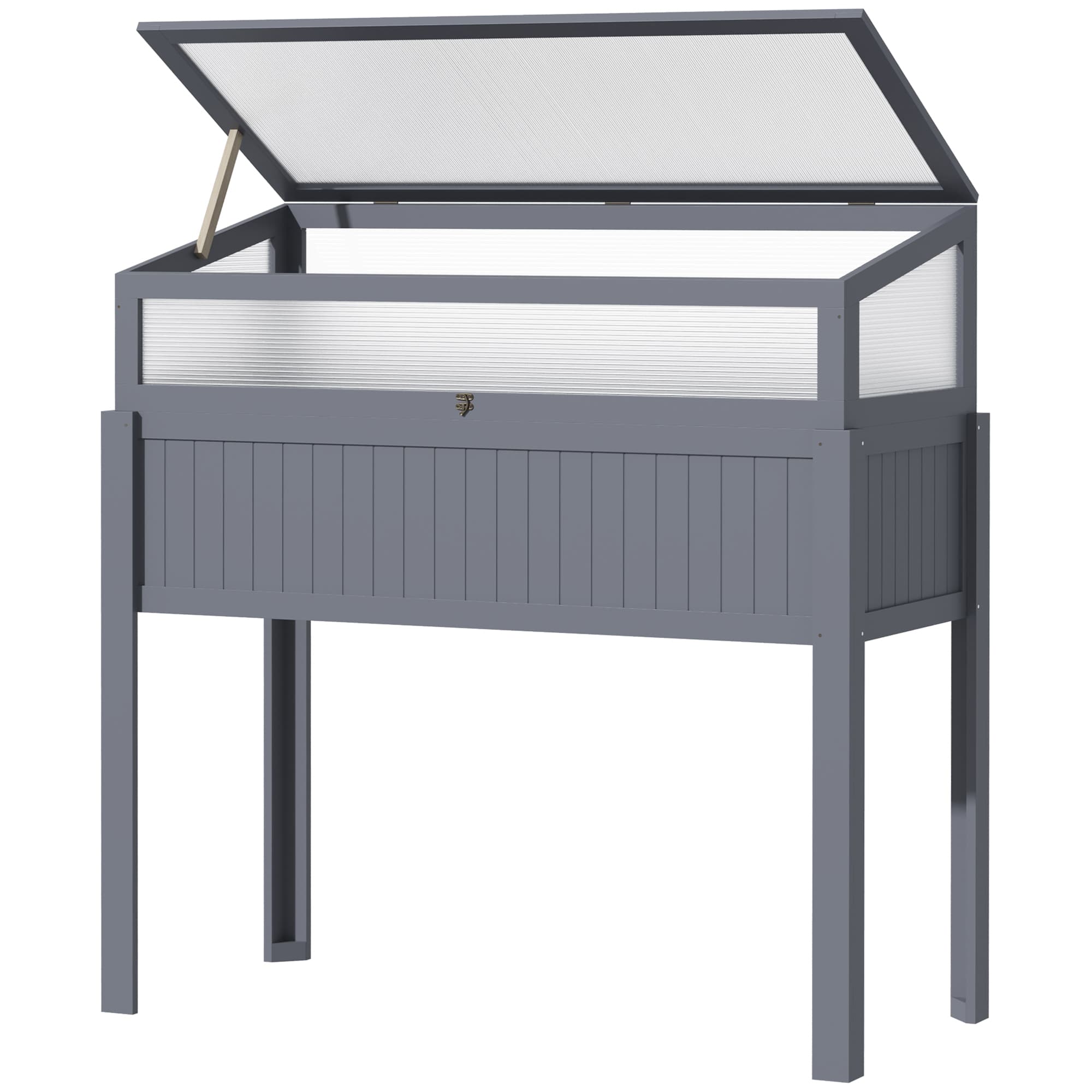 Outsunny Serre surélevée en bois 2-en-1 pour tomates, potager, carré d'herbes, bac à plantes pour jardin, polycarbonate Gris 120x54x112/122cm