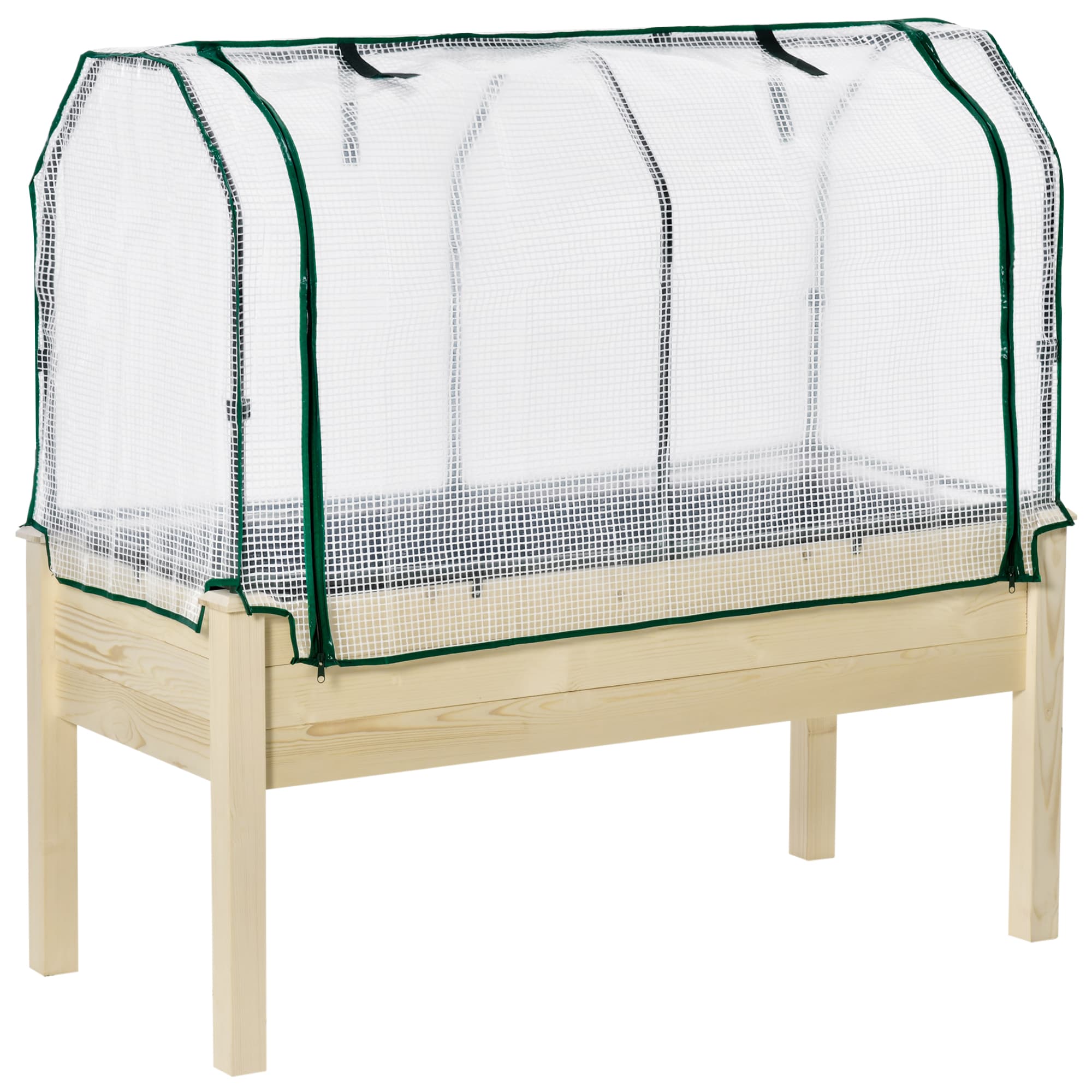 Outsunny Potager surélevé, couverture en feuille enroulable, cadre en bois naturel, doublure en tissu, trous de drainage, 121 x 55 x 117cm