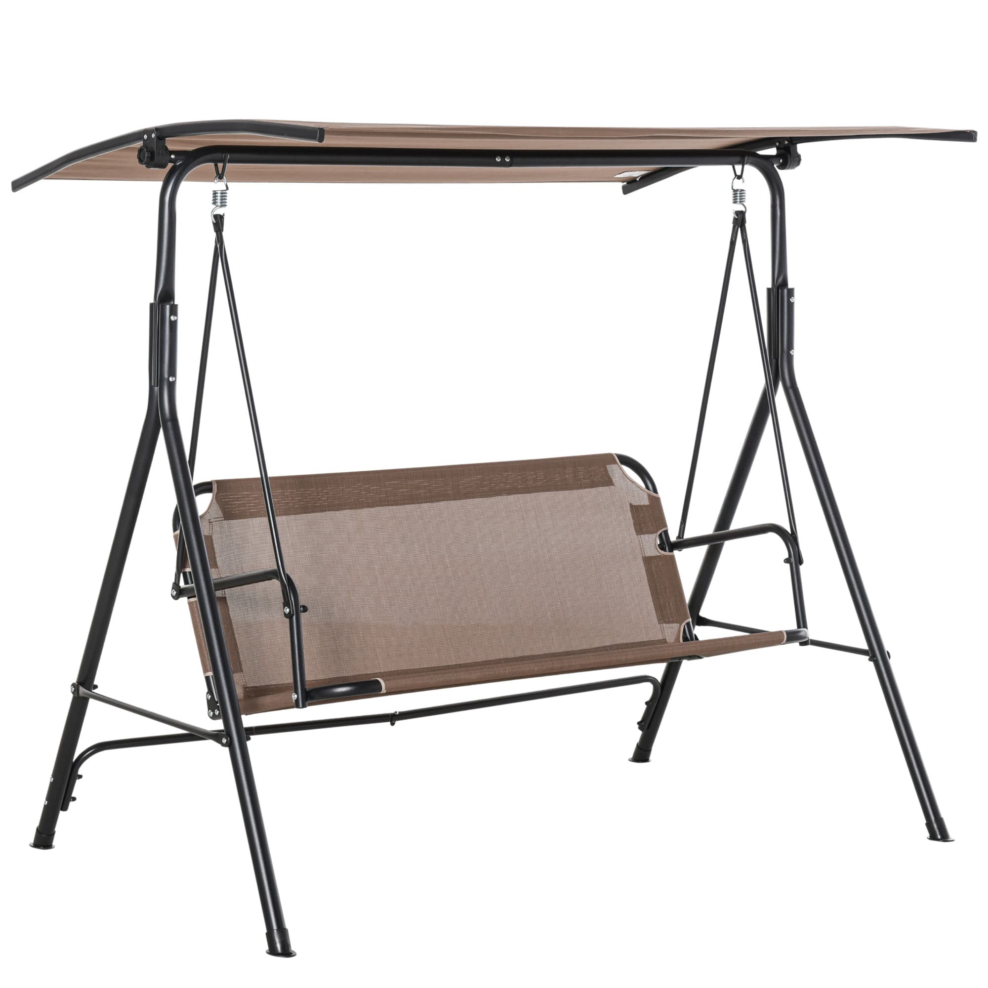 Outsunny Balancelle Hollywood 2 Places Extérieure Chaise Longue Résistante aux UV Cadre en Métal de qualité ajustable Angle Auvent Marron