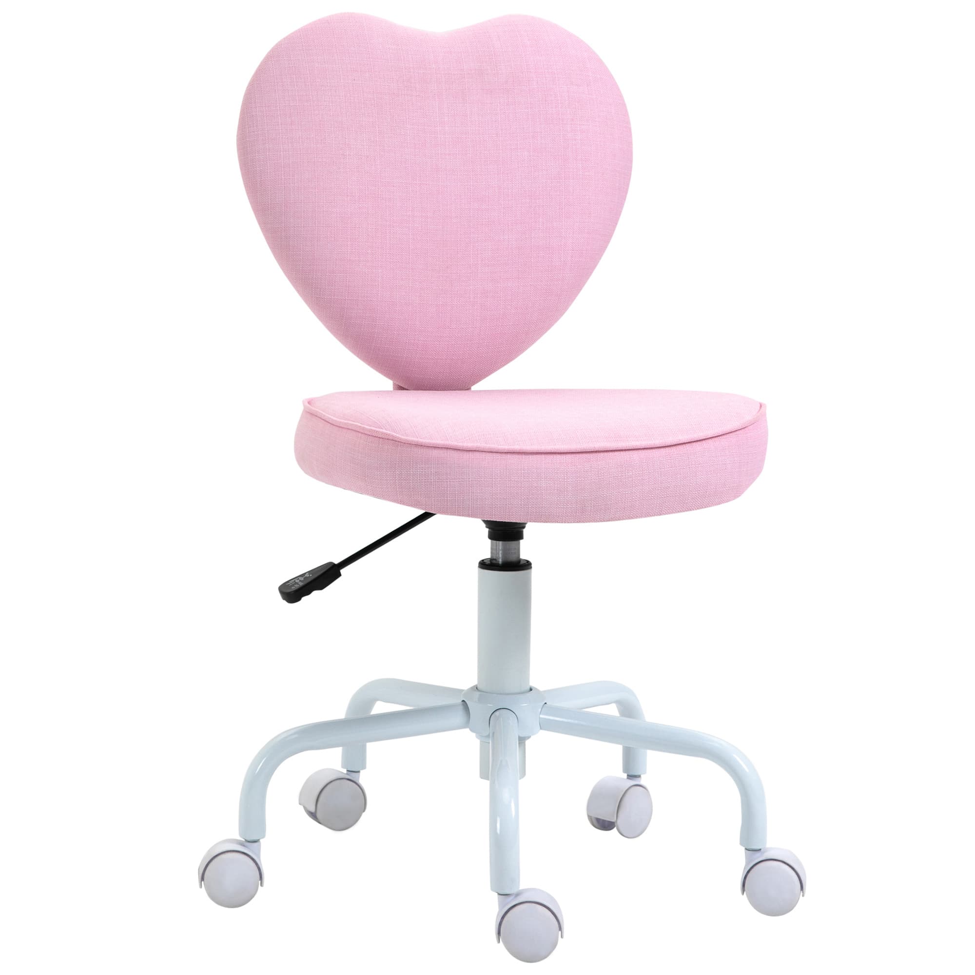 HOMCOM Chaise pivotante, adorable design en forme de cœur, réglable en hauteur, revêtement en tissu de lin, rose, 40 x 50 x 79-89 cm