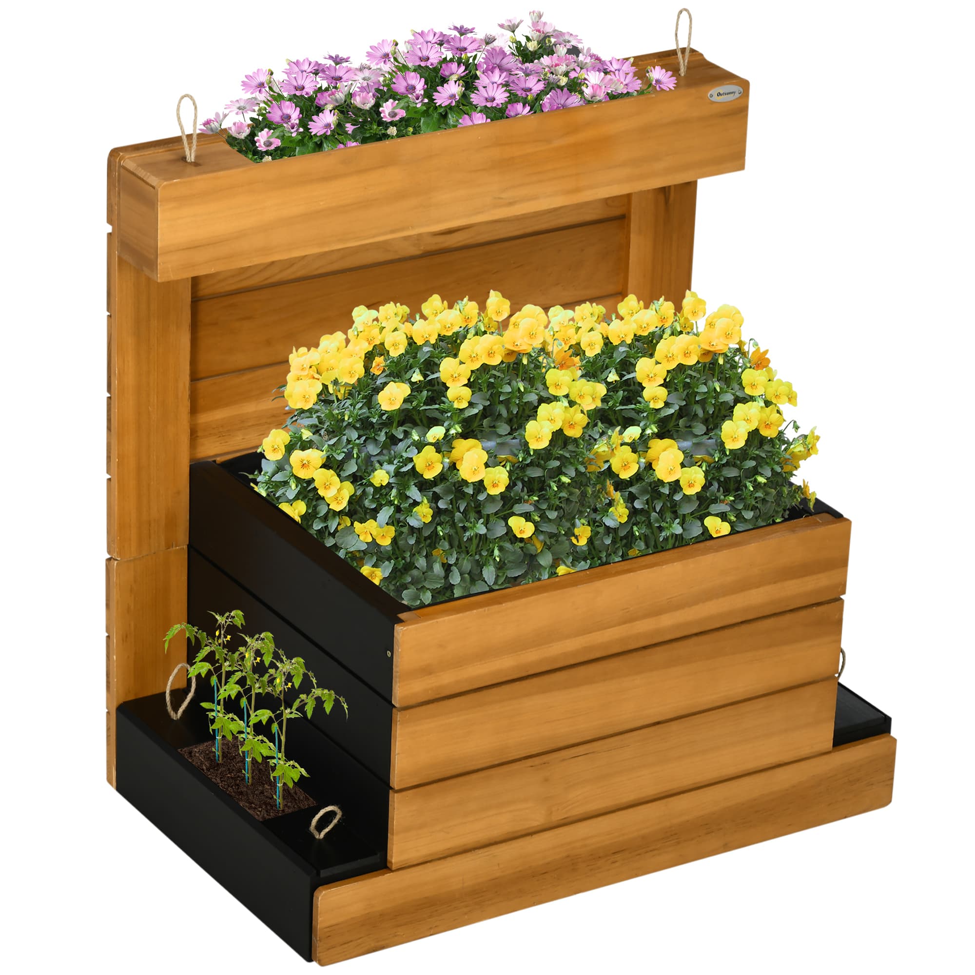 Outsunny Potager surélevé avec 4 bacs de plantation, système d'auto-arrosage, doublure en feutre, résistant aux intempéries, 79,5 cm x 49,5 cm x 80 cm