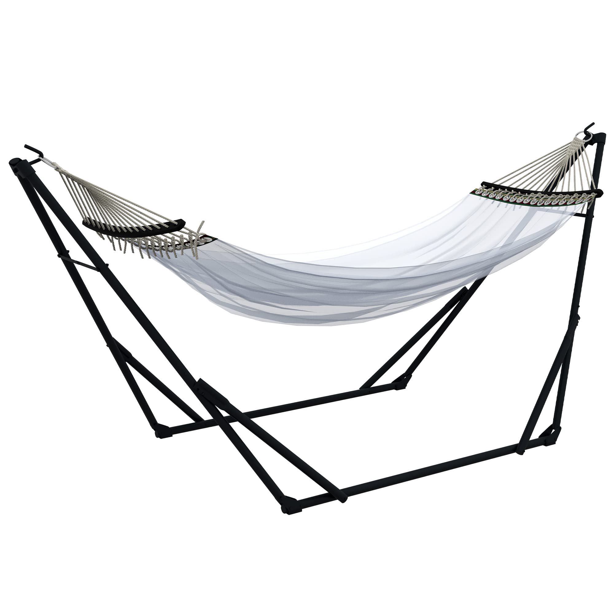 Outsunny Support de Hamac avec Hamac, 263 cm x 89 cm x 100 cm, Noir + Blanc