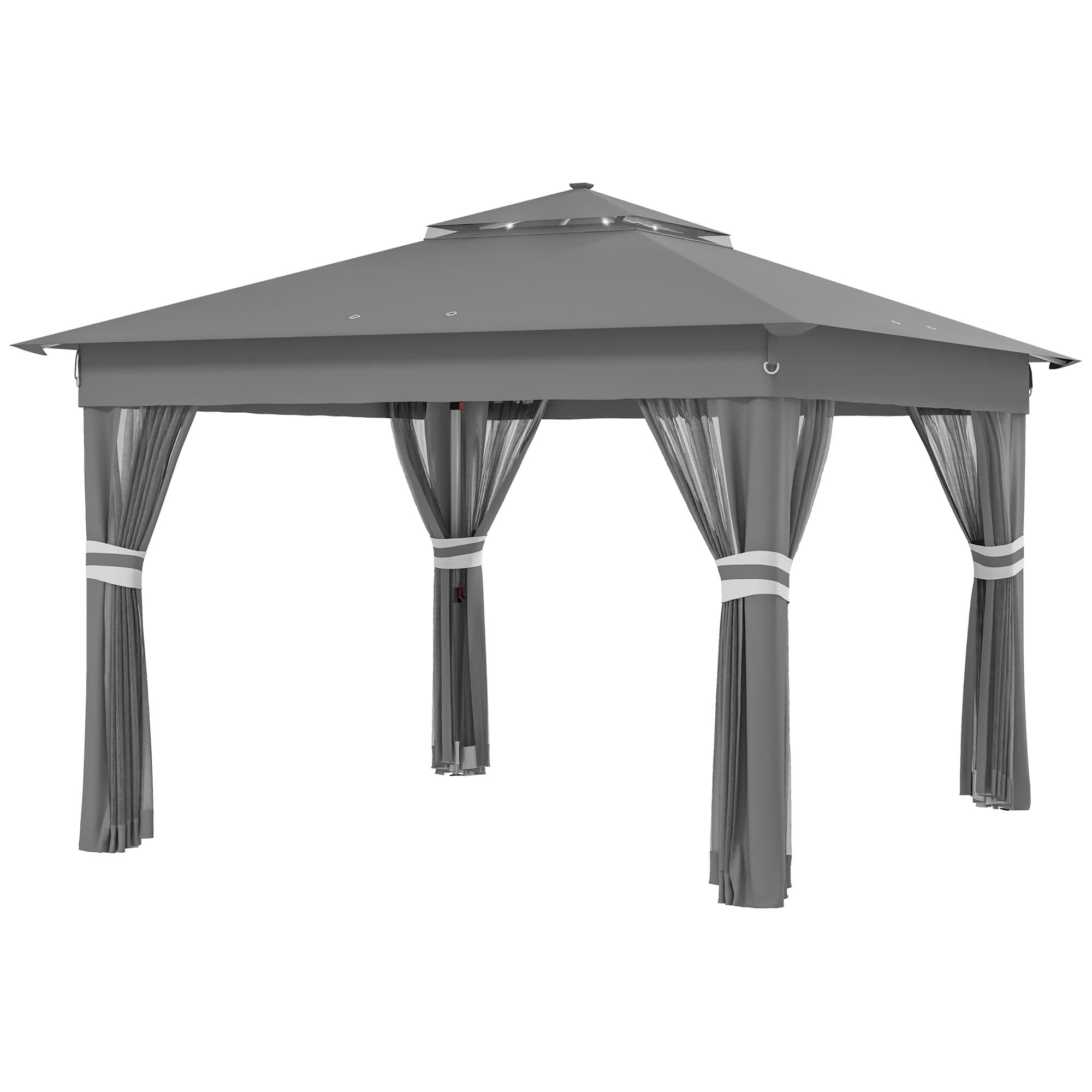 Outsunny Tonnelle de jardin avec LED solaires, 336 cm x 336 cm x 270 cm, Gris