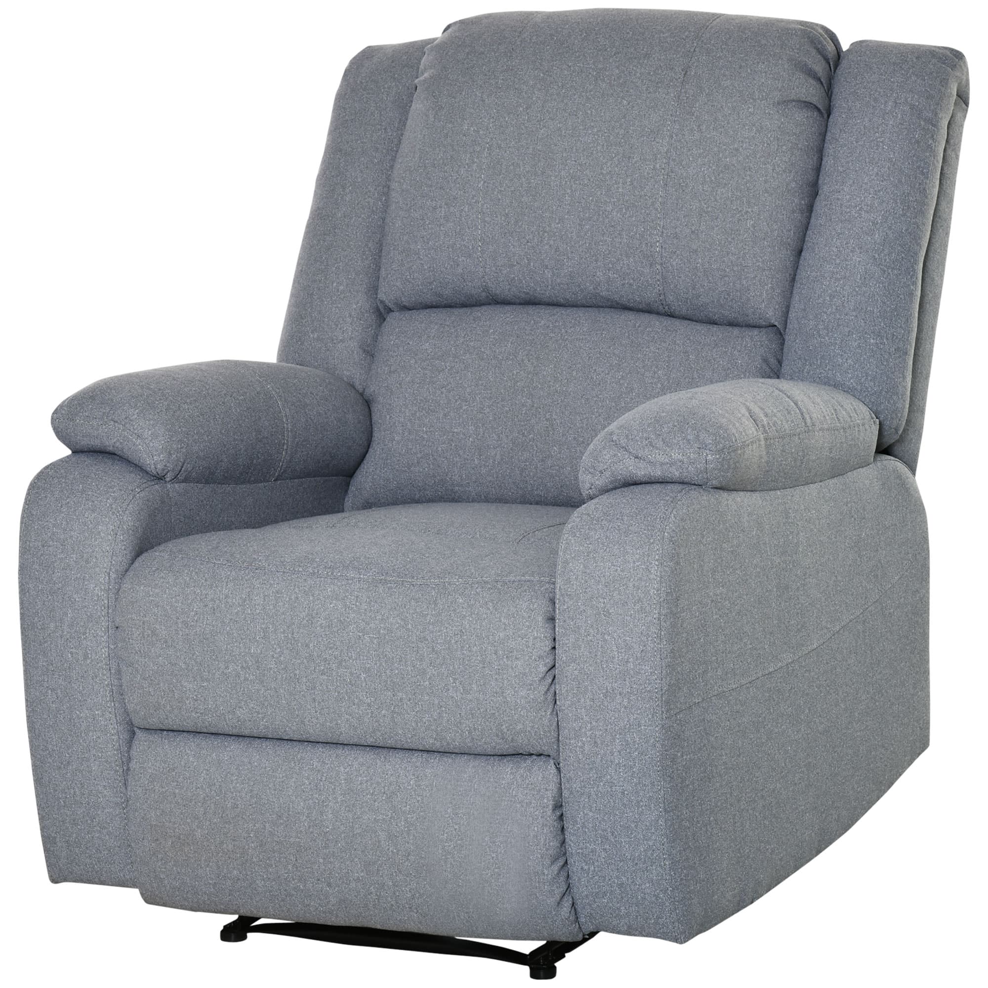 HOMCOM Fauteuil inclinable manuel relaxant, aspect lin, fauteuil TV avec poignée latérale, repose-pieds, jusqu'à 150 kg, pour salon, gris clair