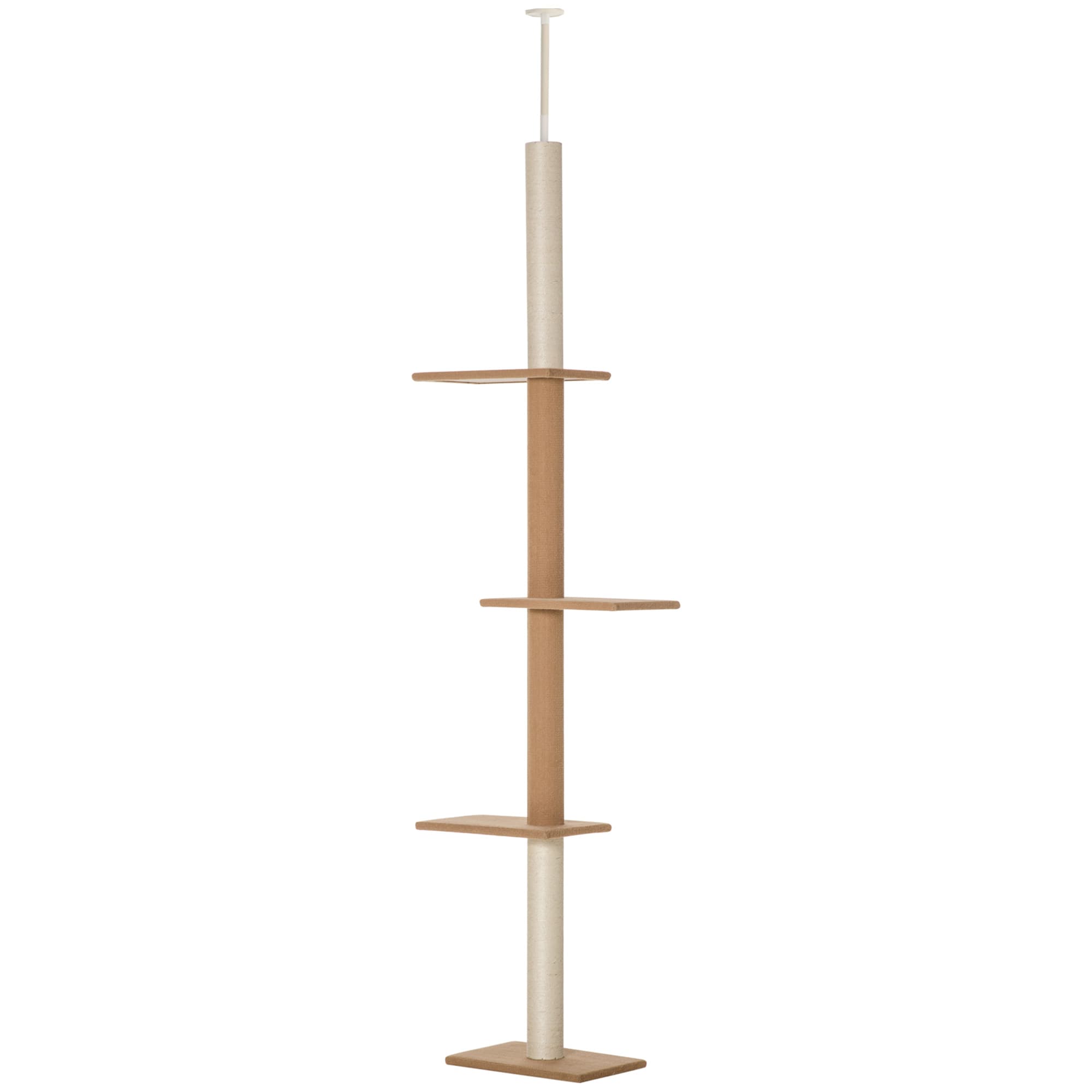 PawHut Arbre à chat sur pied, ajustable en hauteur de 228 à 260 cm Arbre de jeu pour chats à 3 niveaux, griffoir pour chat, arbre à grimper Kaki