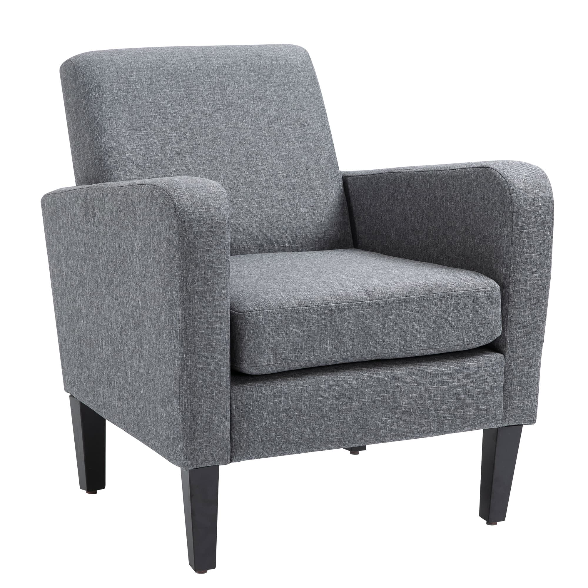 HOMCOM Fauteuil individuel, Fauteuil relax, Fauteuil rembourré avec pieds en bois, Tissu aspect lin, 66 x 72 x 74 cm, Gris clair