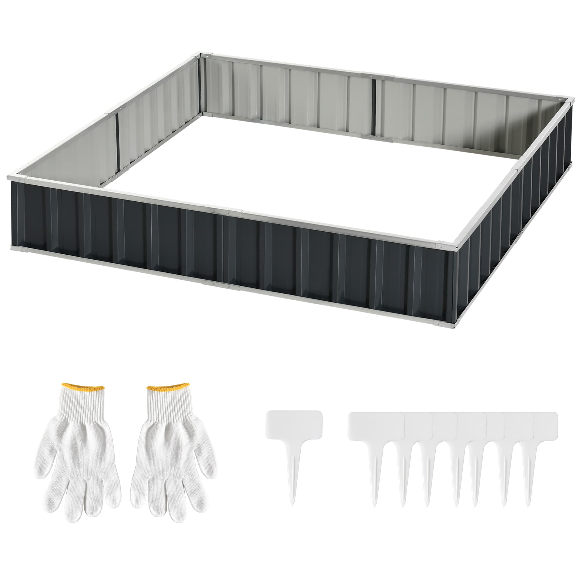 Outsunny Carré Potager en Acier DIY Jardin Potager avec Pancartes de Plantes en Forme de T Escalier de Fleurs pour Balcon Gris Foncé 258x90x30cm