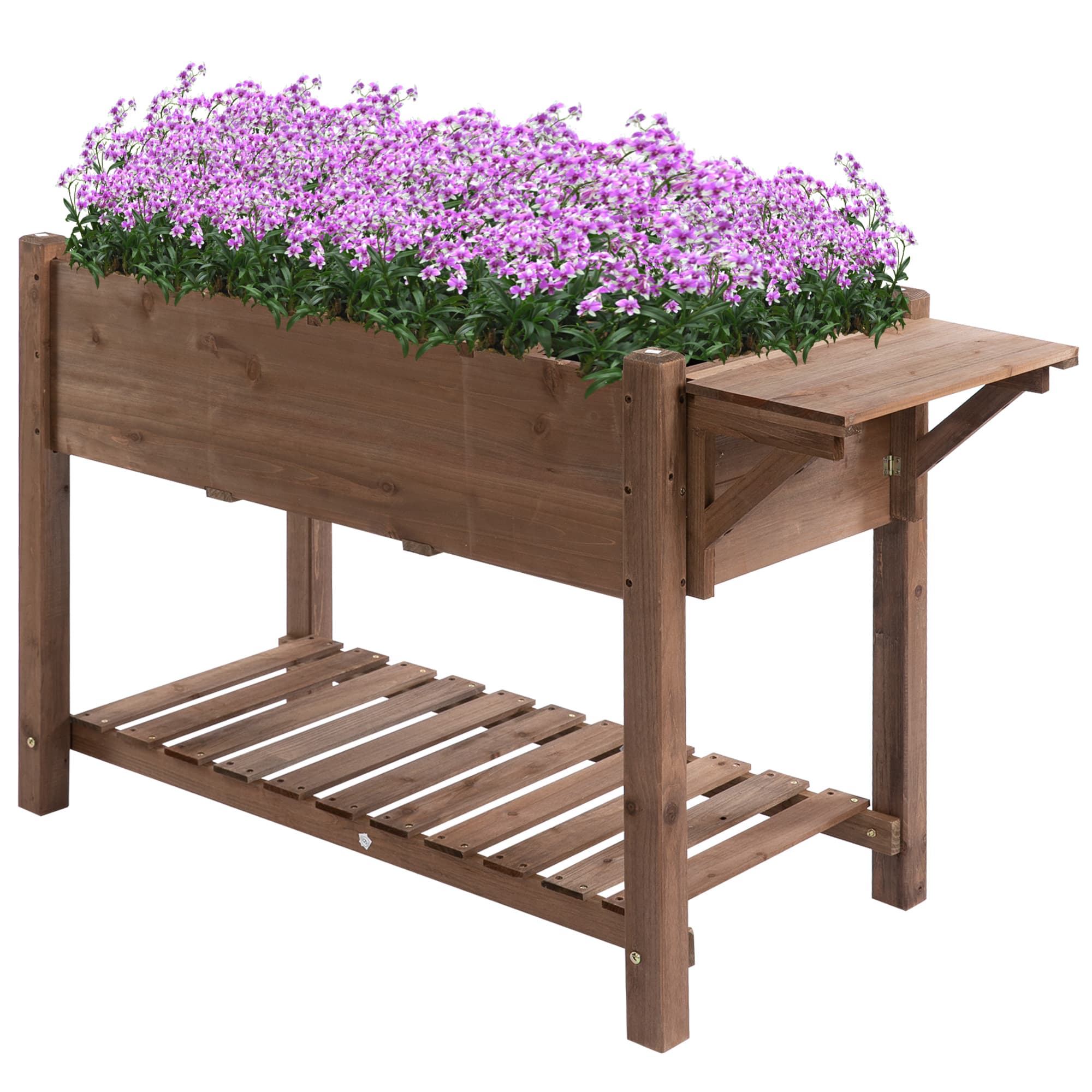 Outsunny Bac à fleurs surélevé avec 8 compartiments divisés étagère pliable Bac à fleurs Pot de plantes Potager Herbes Bois massif Marron 123x54x80cm